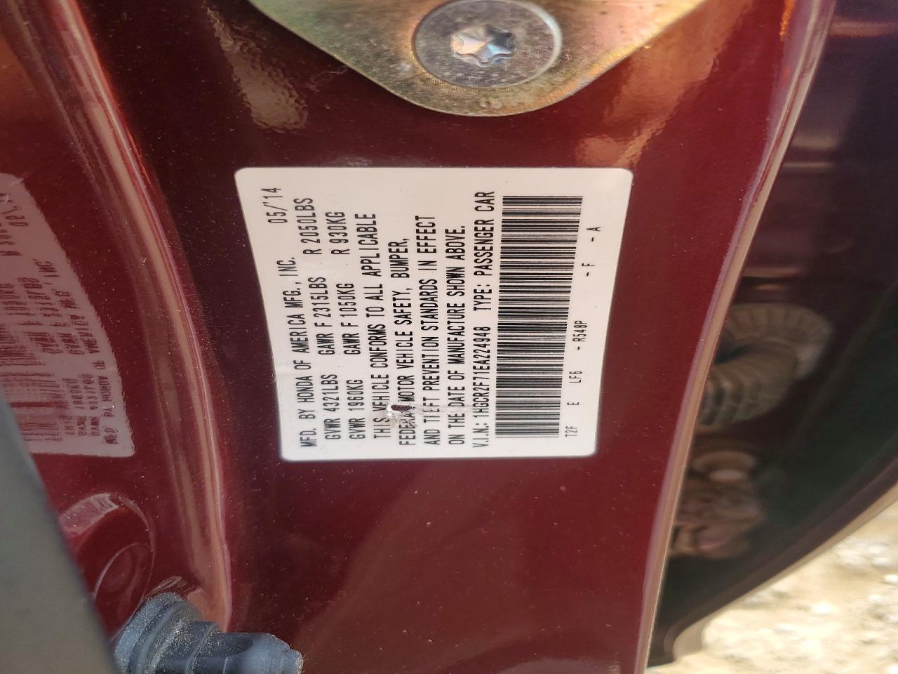 2014 Honda Accord Ex Maroon vin: 1HGCR2F71EA224948