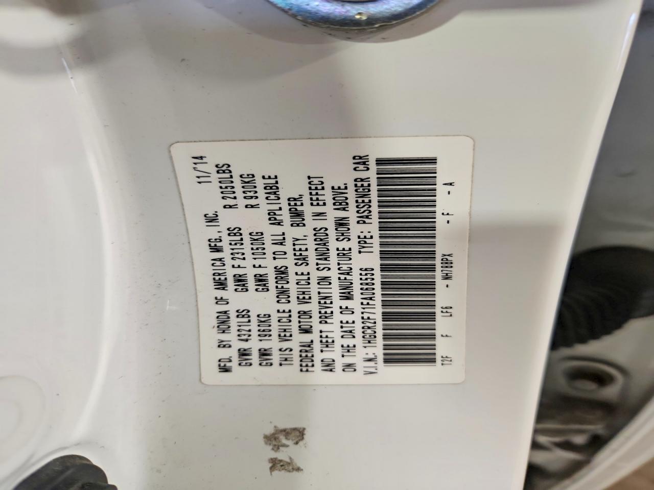 2015 Honda Accord Ex White vin: 1HGCR2F71FA068556