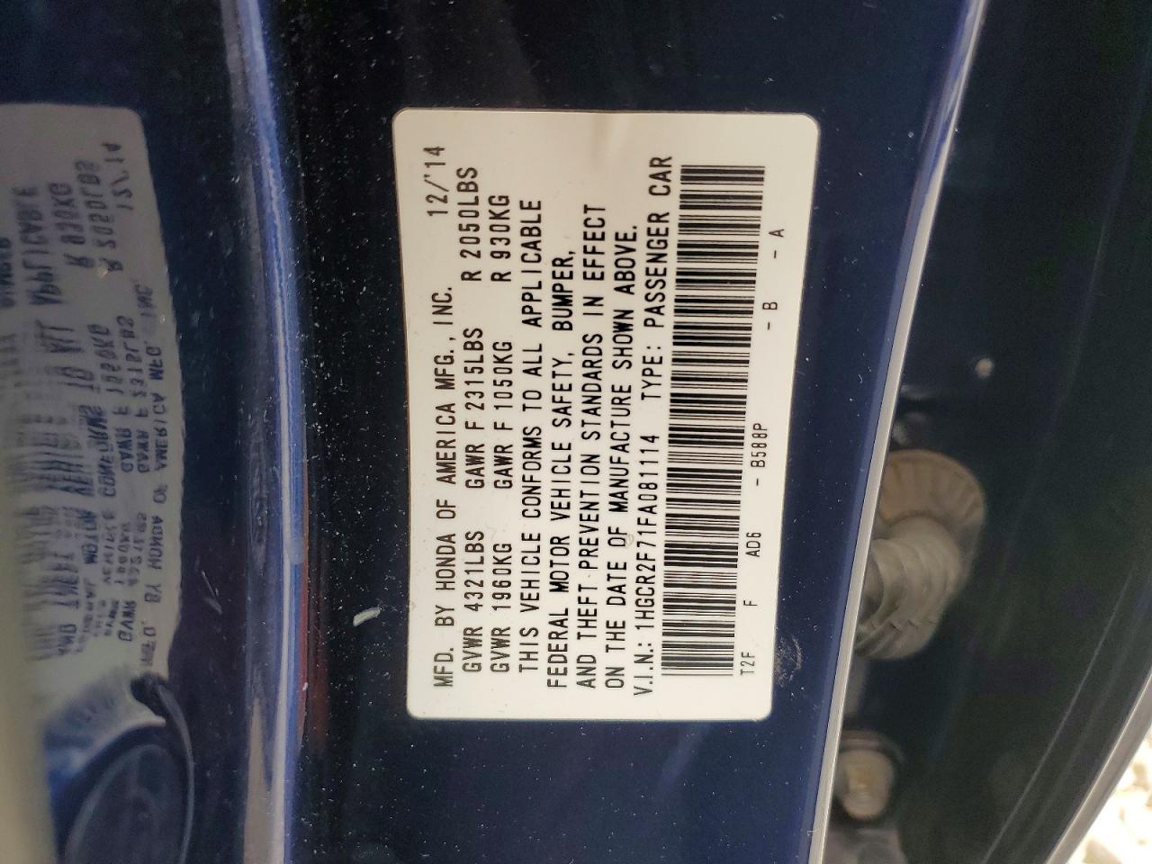 2015 Honda Accord Ex Blue vin: 1HGCR2F71FA081114