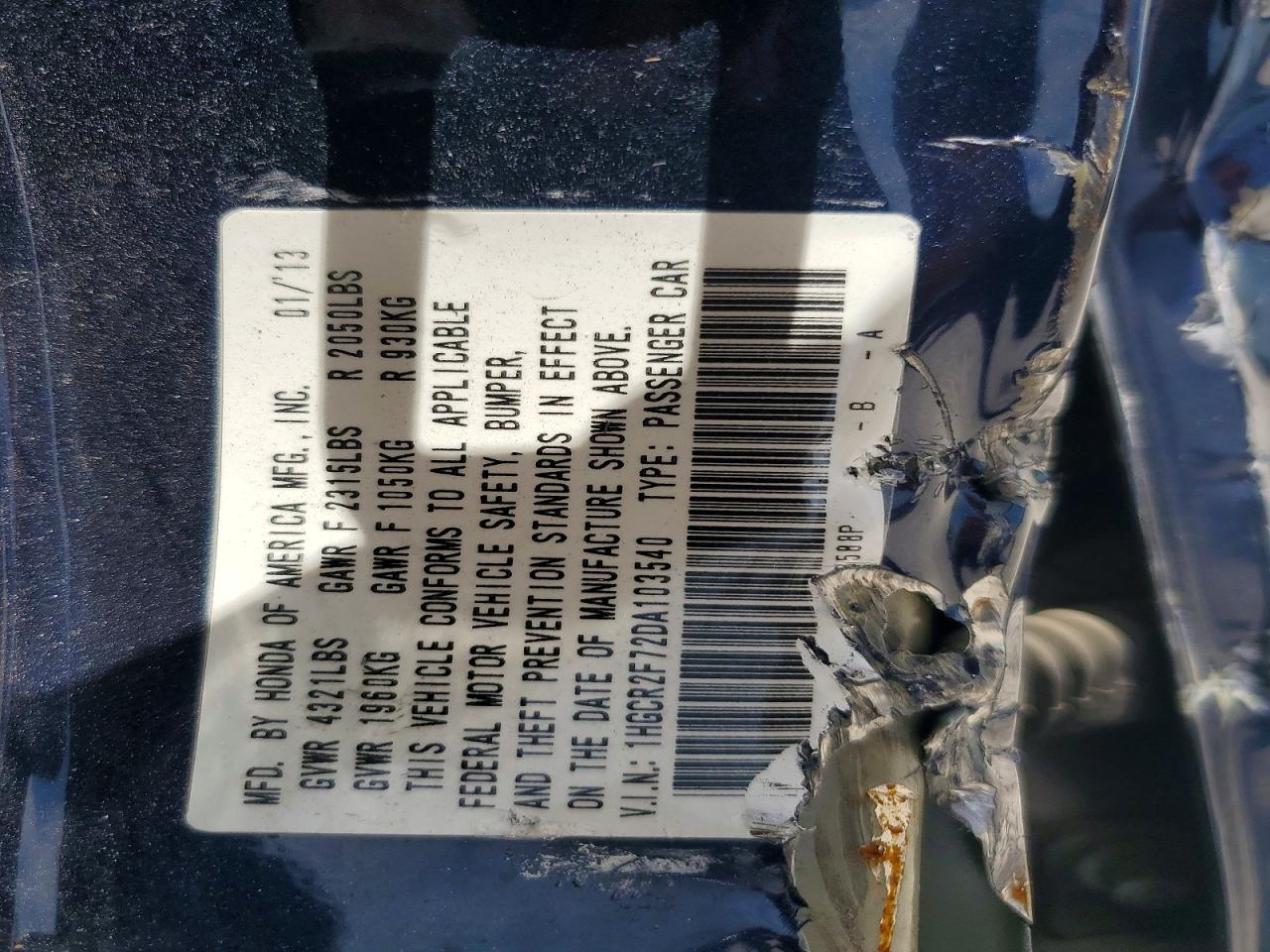 2013 Honda Accord Ex Blue vin: 1HGCR2F72DA103540