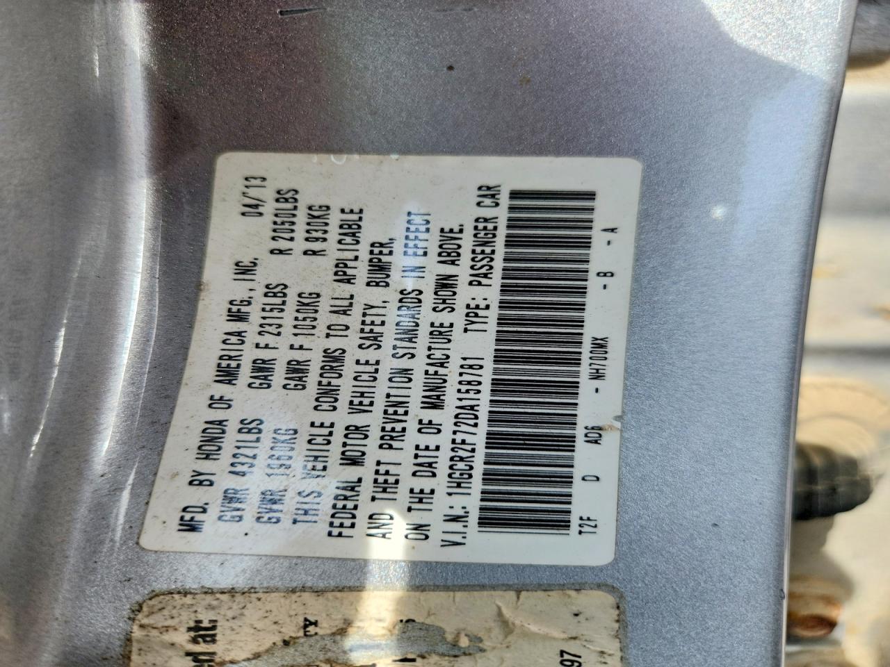 2013 Honda Accord Ex Серебряный vin: 1HGCR2F72DA158781