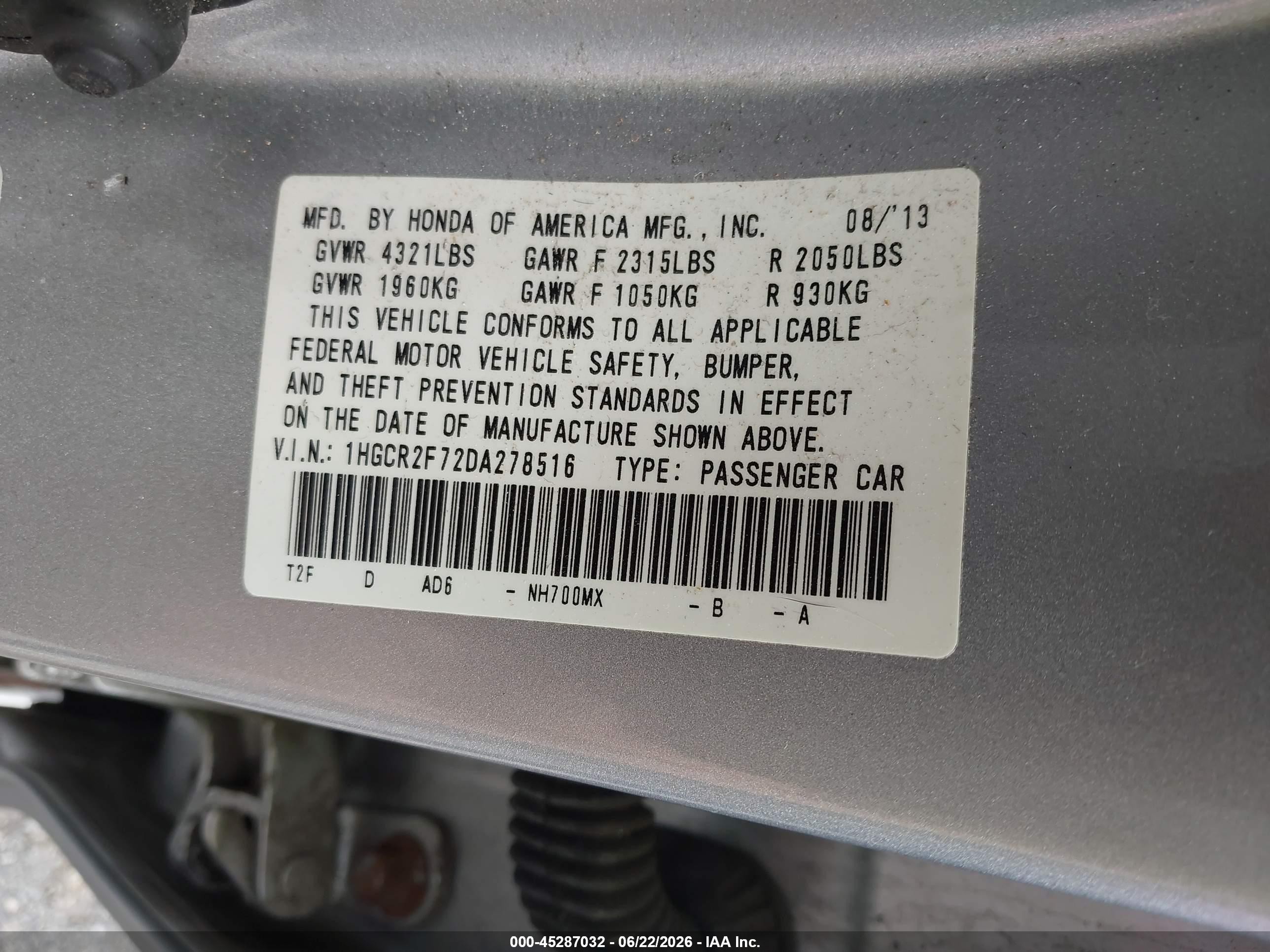 2013 Honda Accord Ex Серебряный vin: 1HGCR2F72DA278516