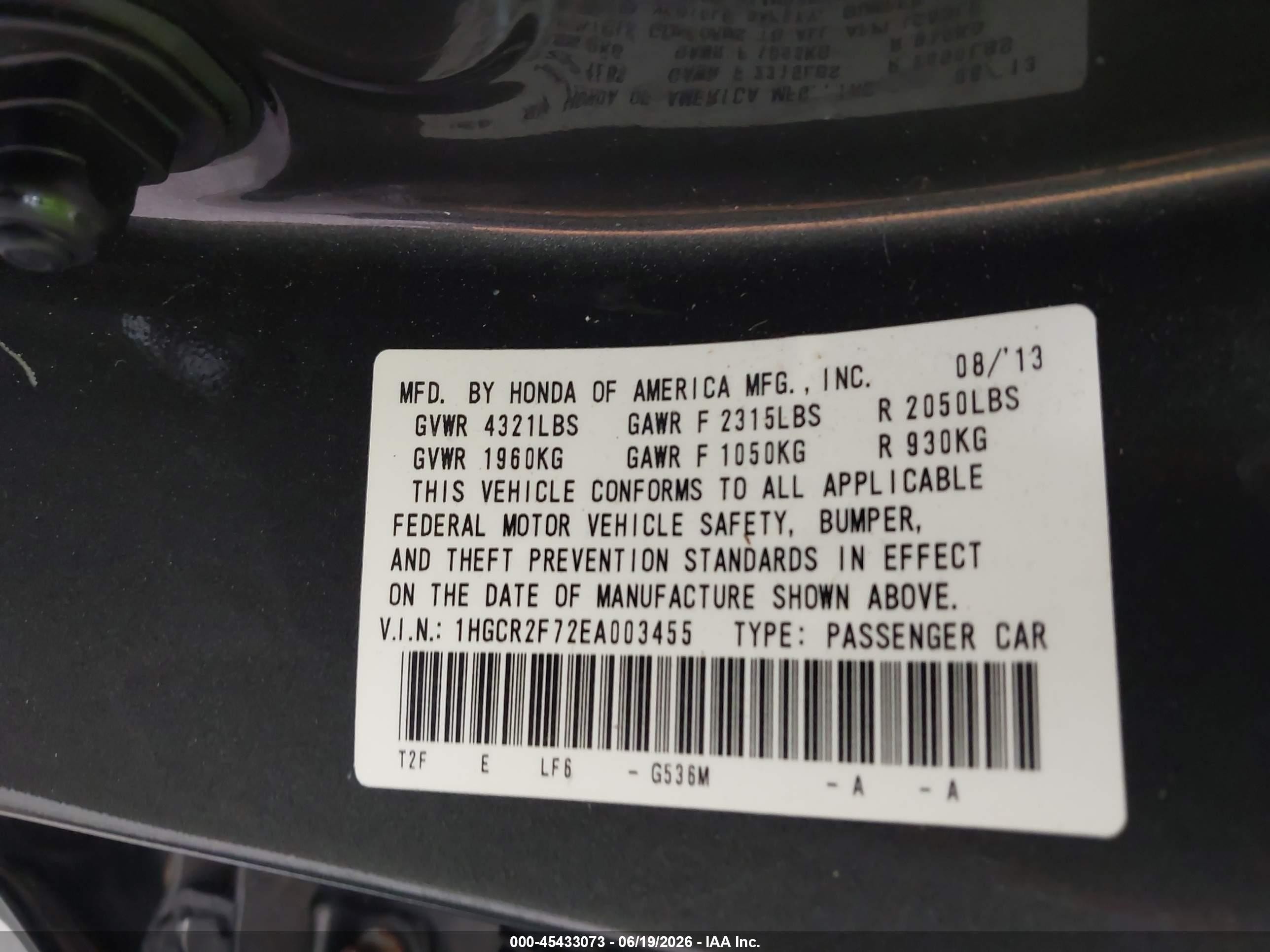 2014 Honda Accord Ex Gray vin: 1HGCR2F72EA003455