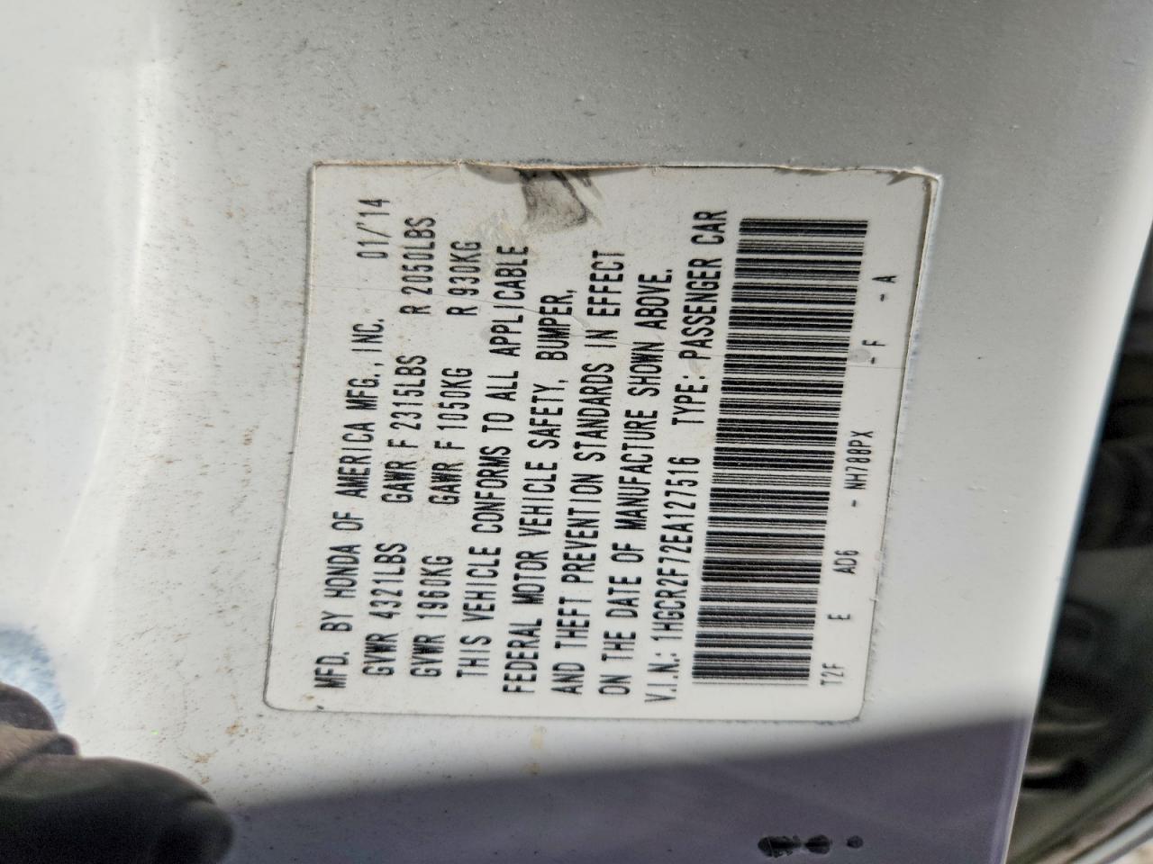 2014 Honda Accord Ex Белый vin: 1HGCR2F72EA127516