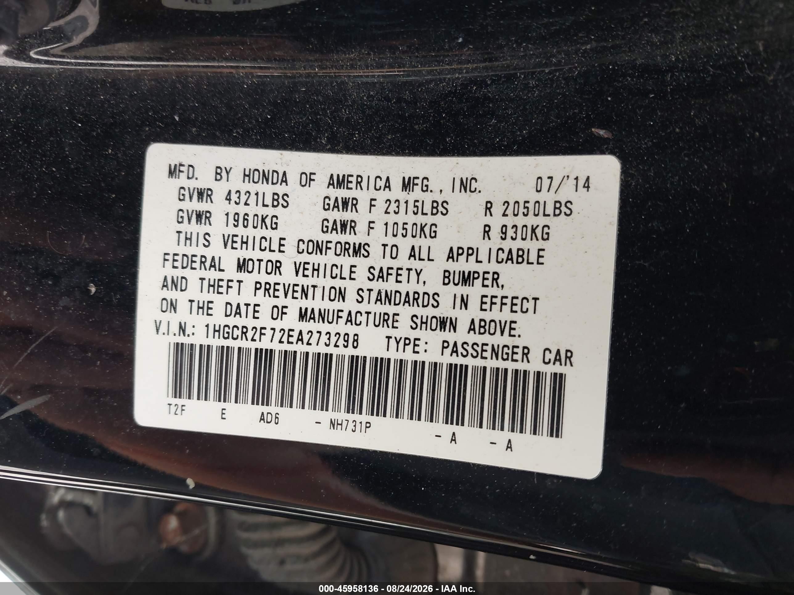 2014 Honda Accord Ex Black vin: 1HGCR2F72EA273298