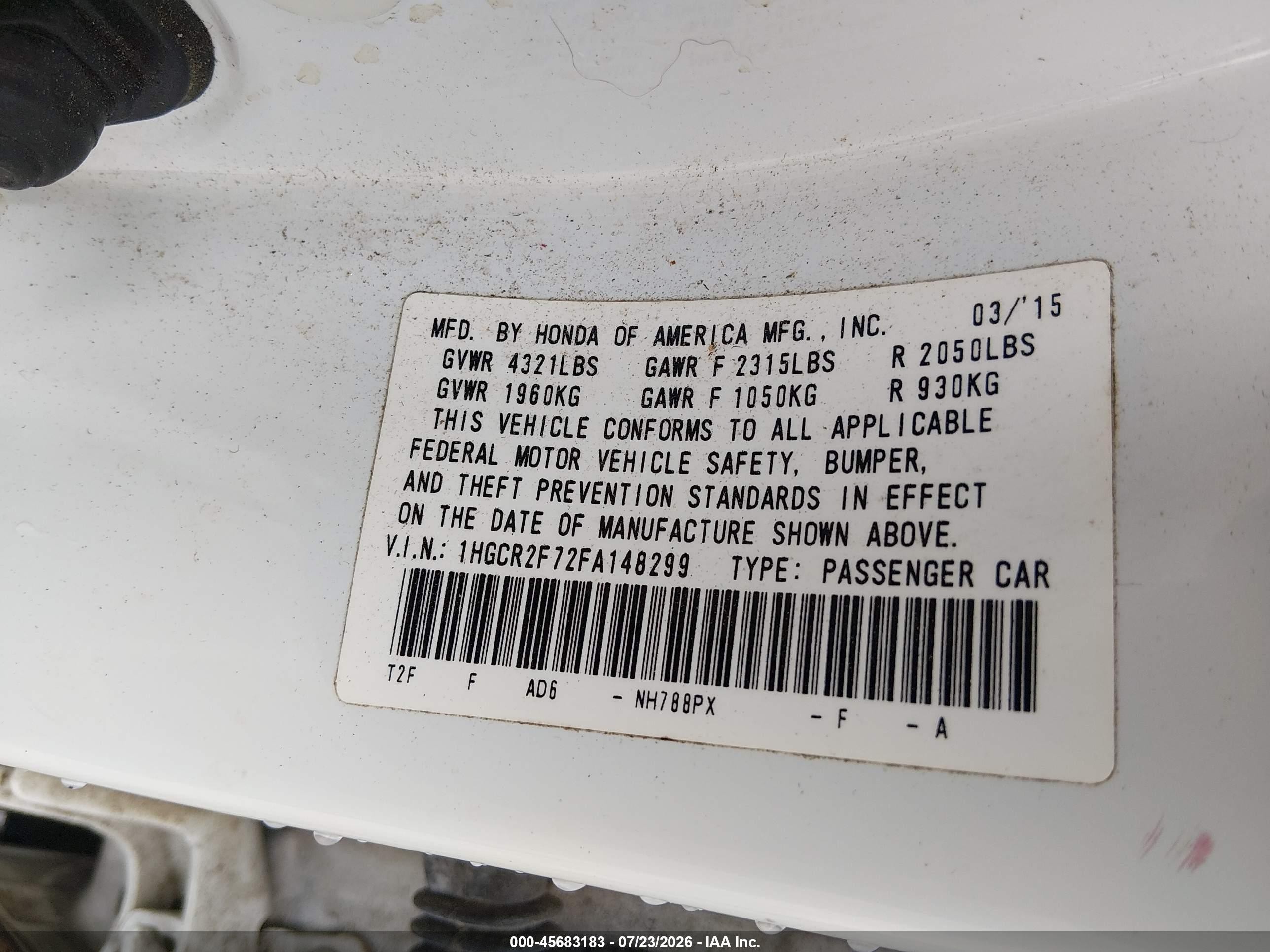 2015 Honda Accord Ex White vin: 1HGCR2F72FA148299