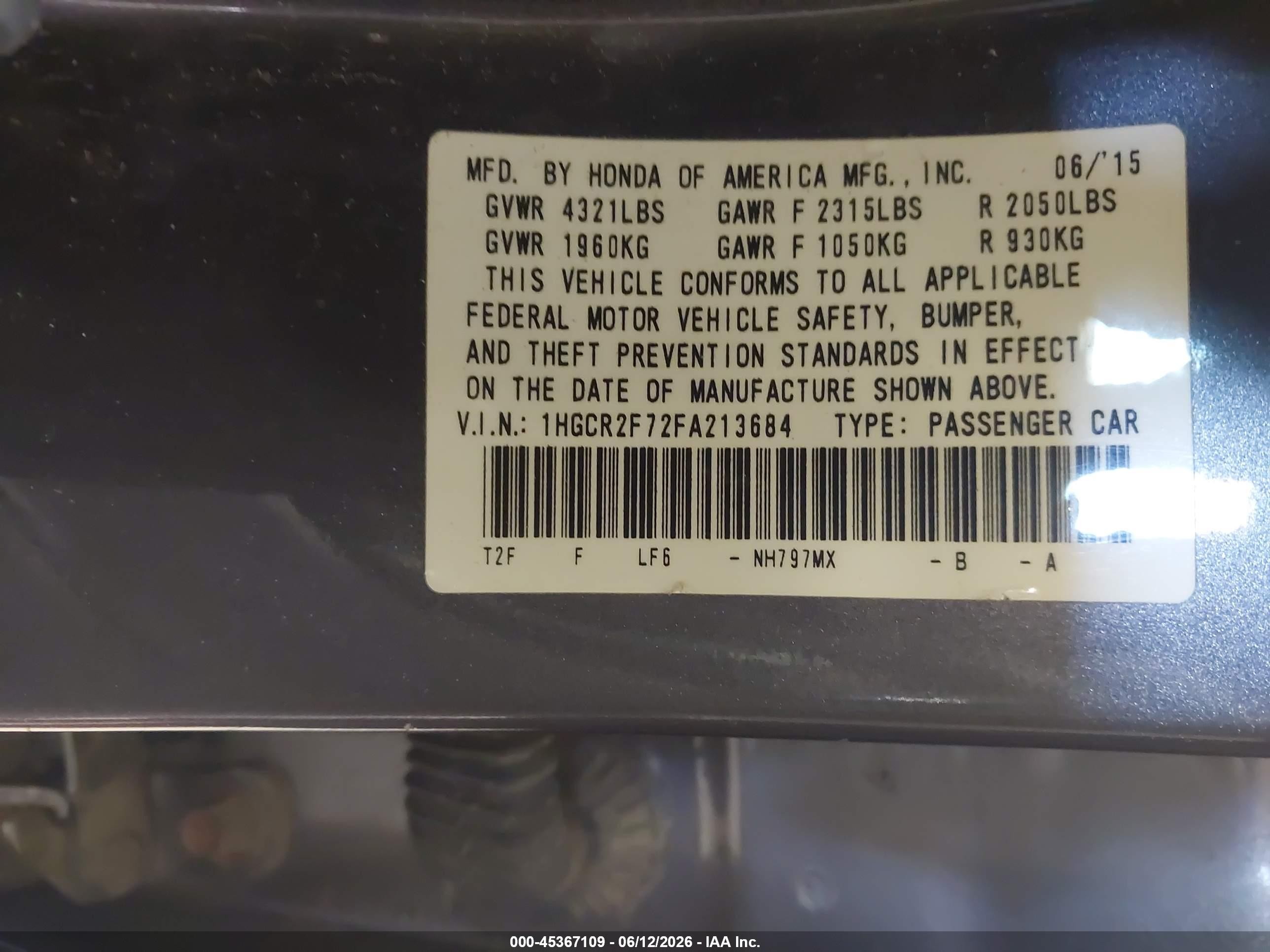2015 Honda Accord Ex Gray vin: 1HGCR2F72FA213684