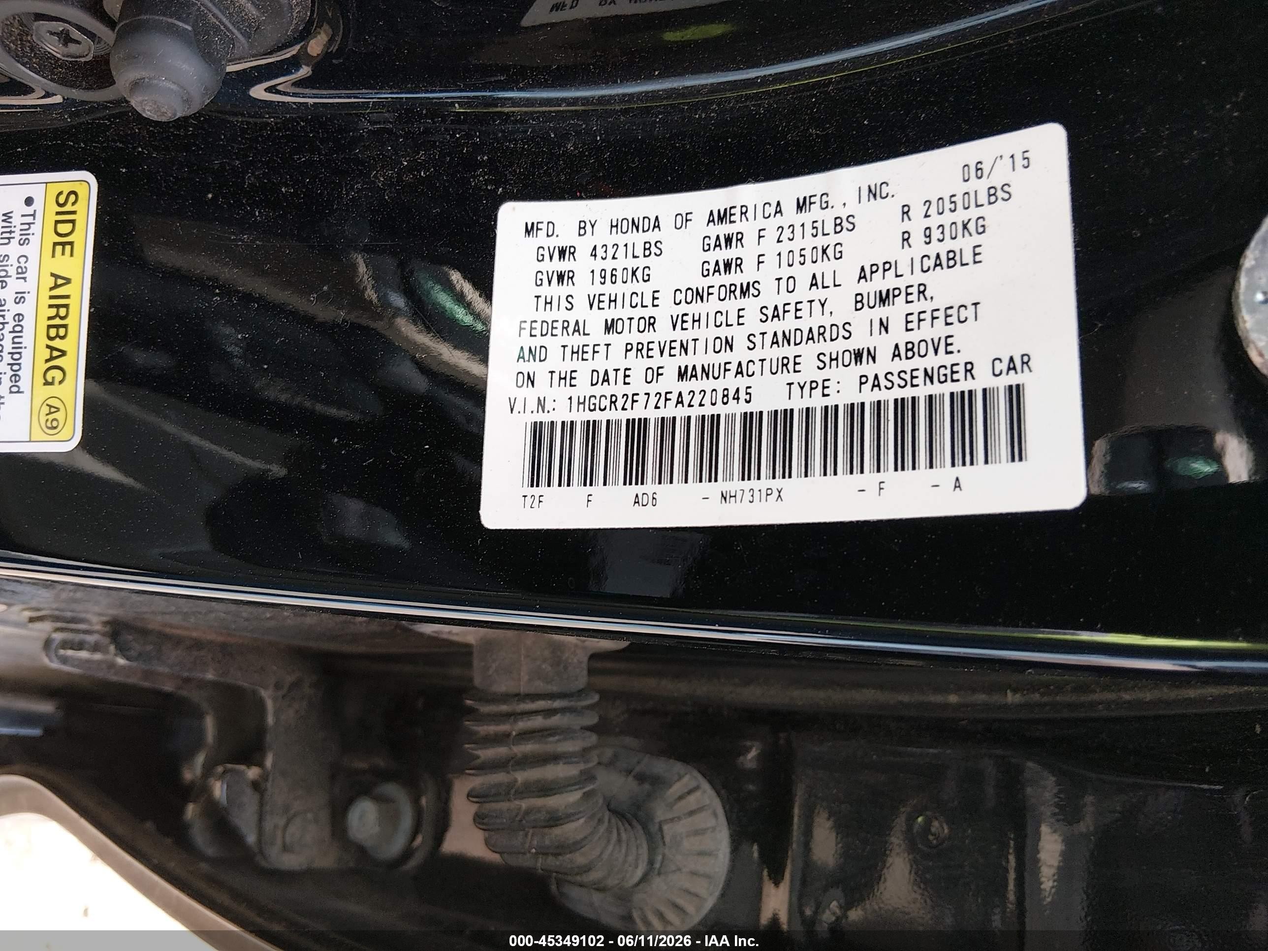 2015 Honda Accord Ex Black vin: 1HGCR2F72FA220845