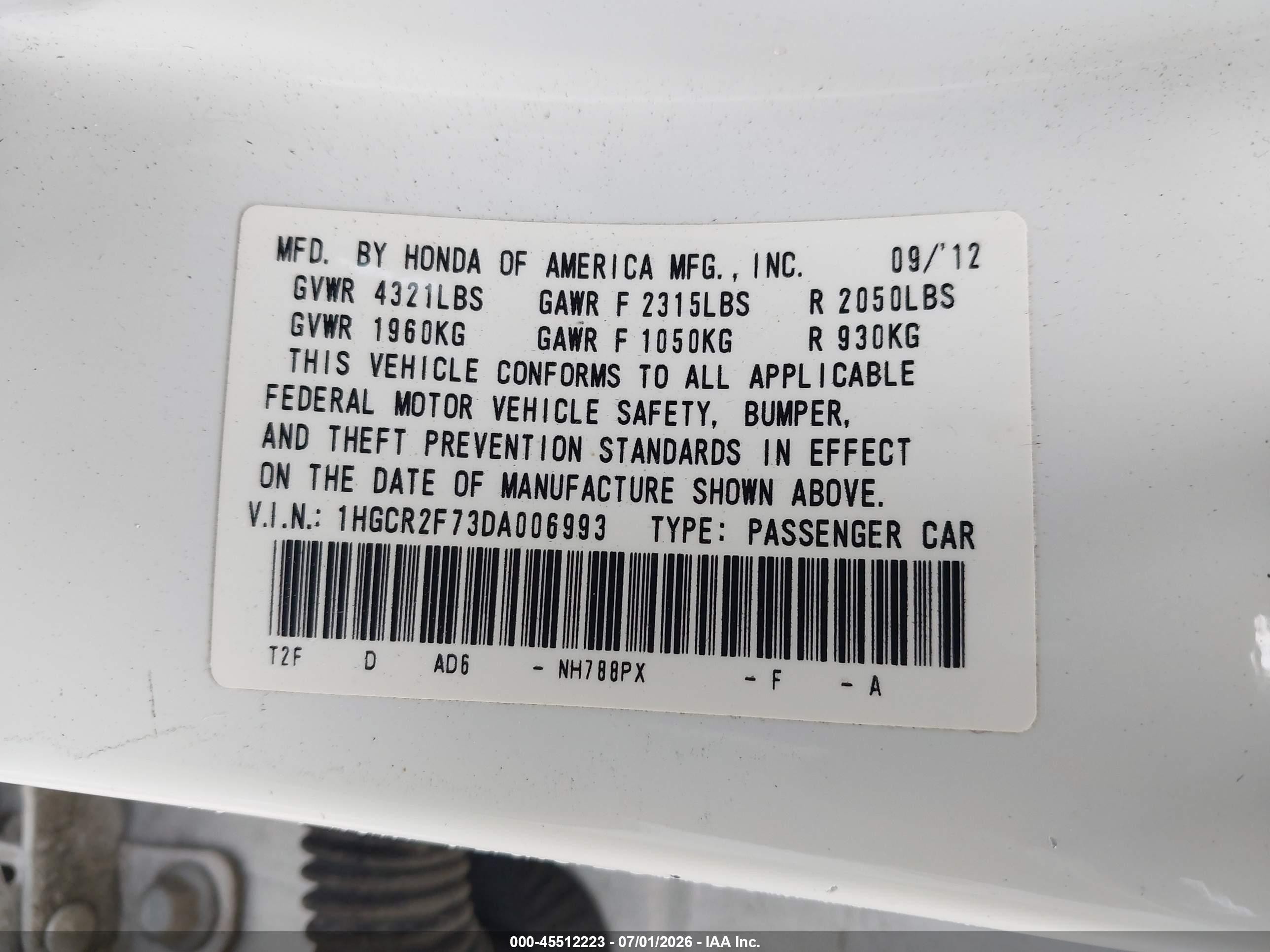 2013 Honda Accord Ex White vin: 1HGCR2F73DA006993