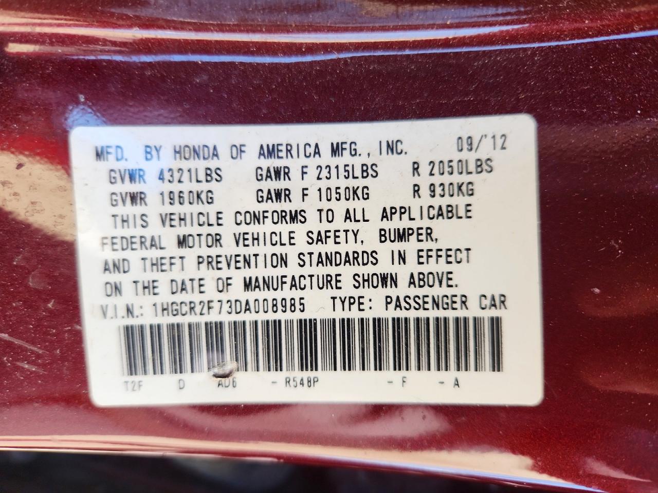 2013 Honda Accord Ex Maroon vin: 1HGCR2F73DA008985