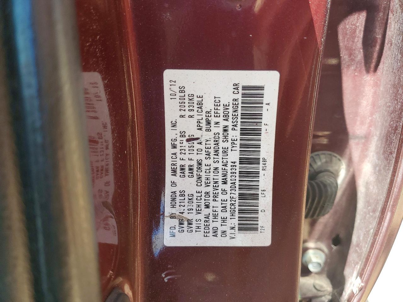 2013 Honda Accord Ex Red vin: 1HGCR2F73DA039394