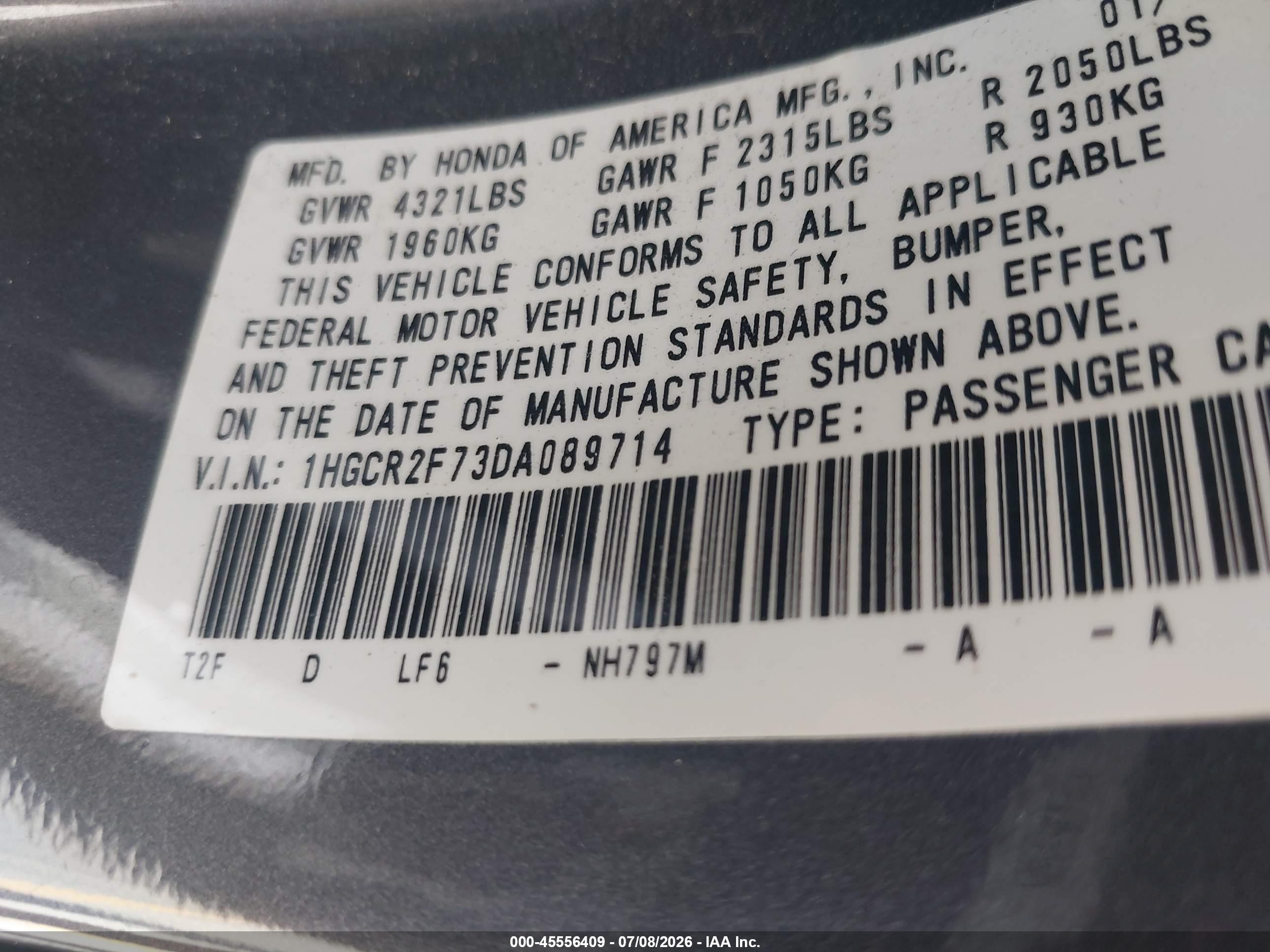 2013 Honda Accord Ex Blue vin: 1HGCR2F73DA089714