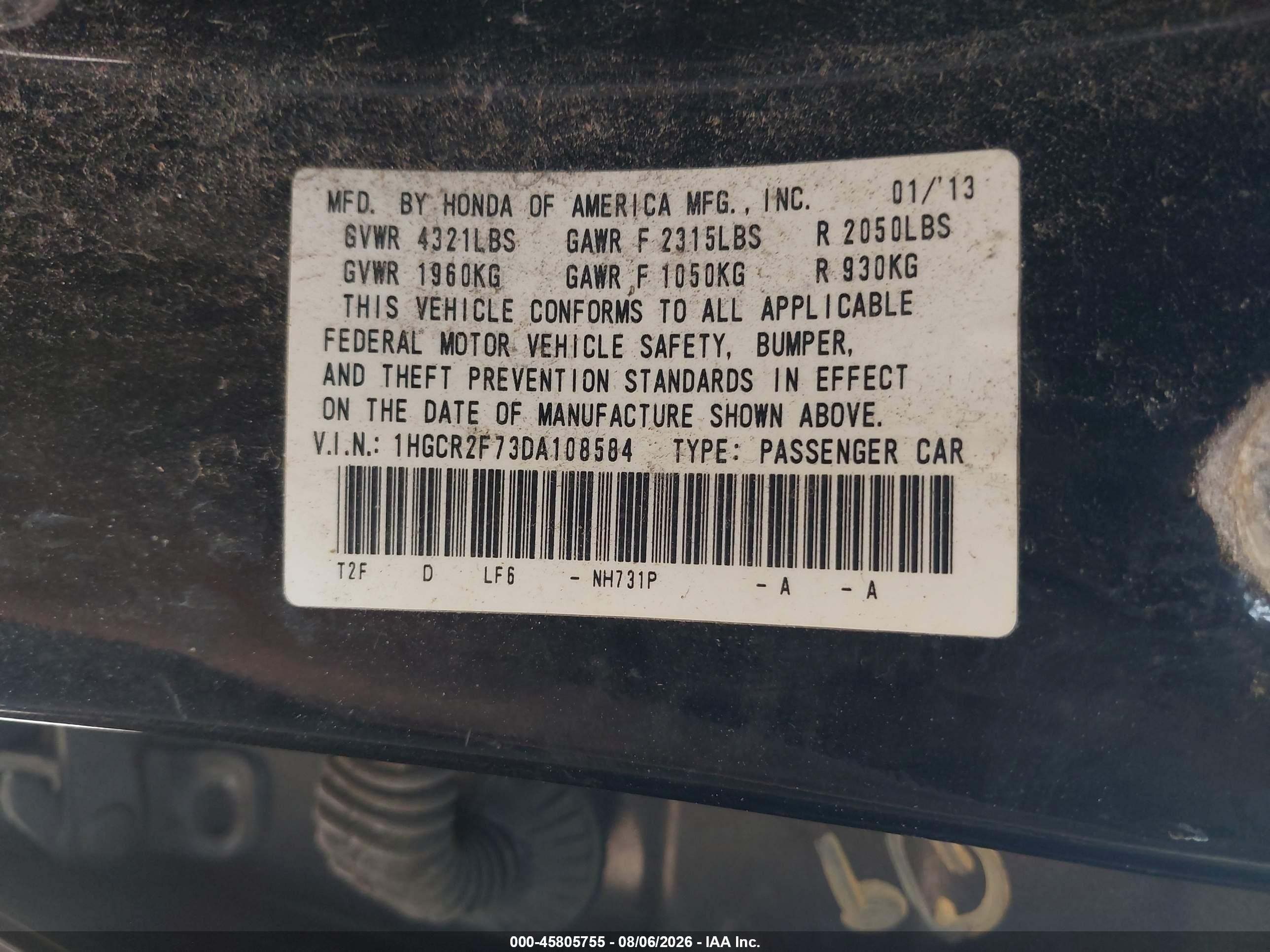 2013 Honda Accord Ex Черный vin: 1HGCR2F73DA108584