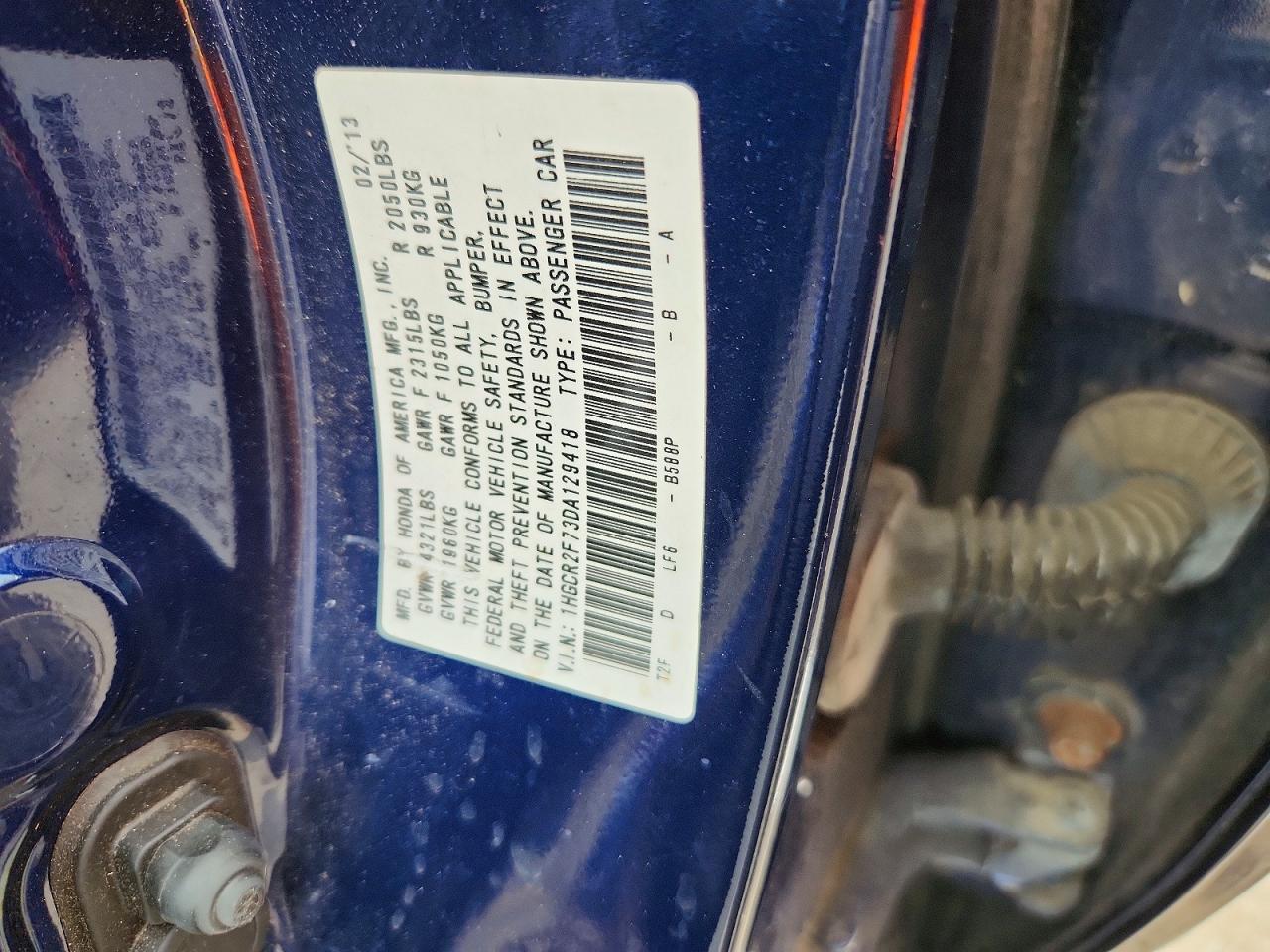 2013 Honda Accord Ex Blue vin: 1HGCR2F73DA129418