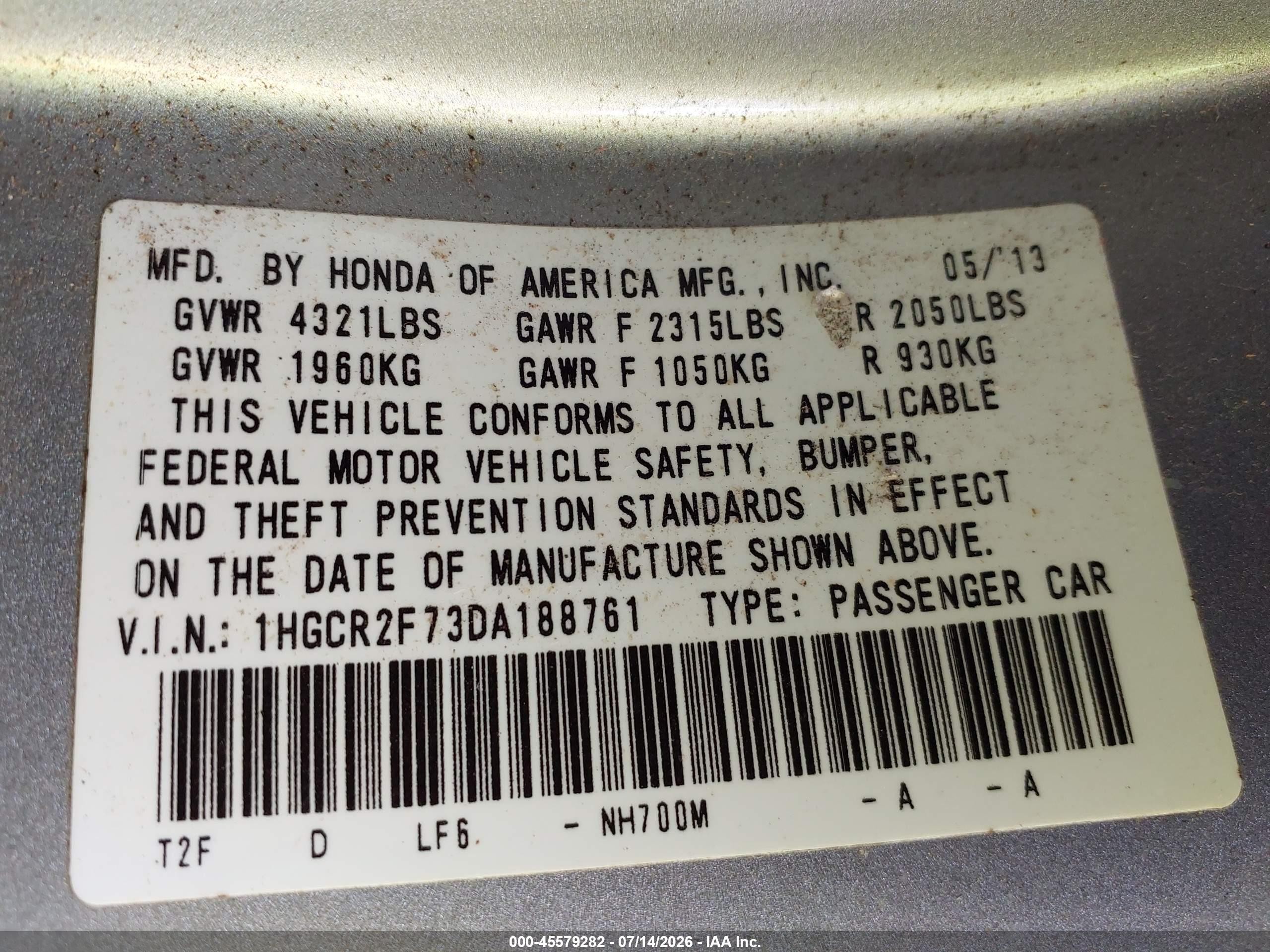 2013 Honda Accord Ex Silver vin: 1HGCR2F73DA188761