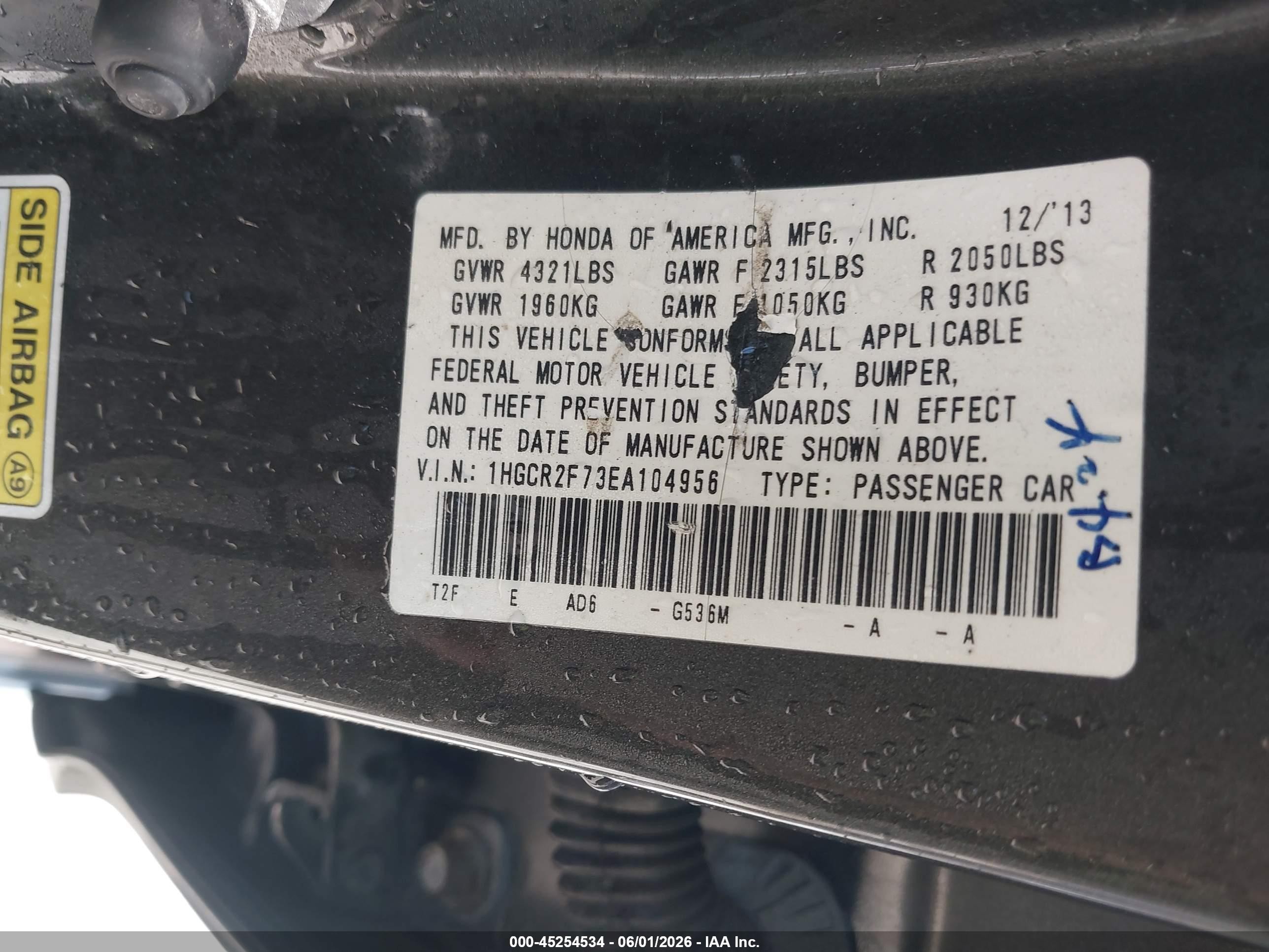 2014 Honda Accord Ex Gray vin: 1HGCR2F73EA104956