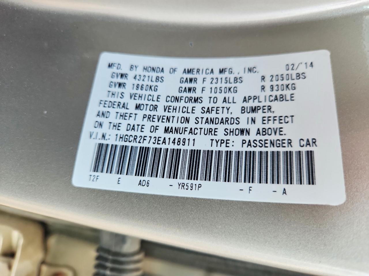 2014 Honda Accord Ex Gold vin: 1HGCR2F73EA148911
