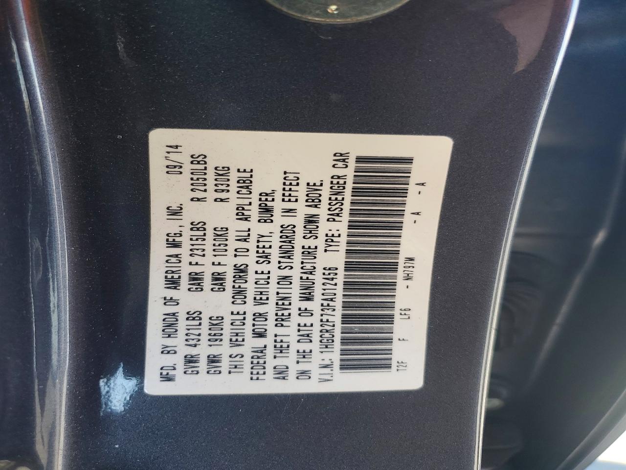 2015 Honda Accord Ex Gray vin: 1HGCR2F73FA012456