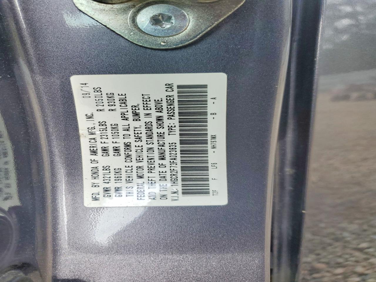 2015 Honda Accord Ex Gray vin: 1HGCR2F73FA023635