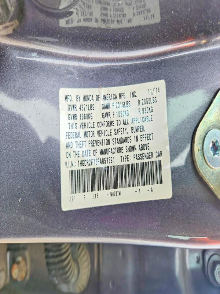 2015 Honda Accord Ex Серый vin: 1HGCR2F73FA057591