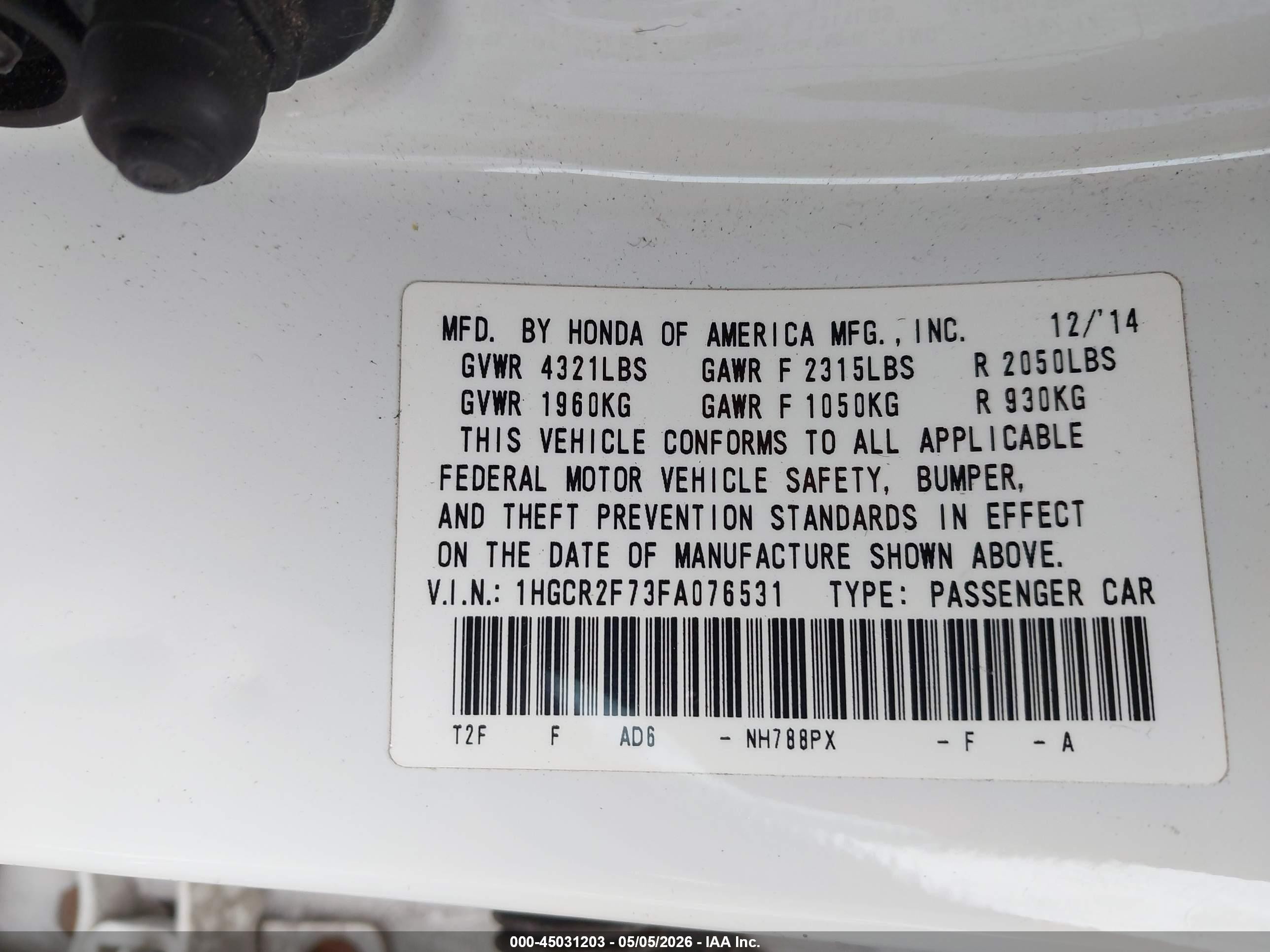 2015 Honda Accord Ex White vin: 1HGCR2F73FA076531
