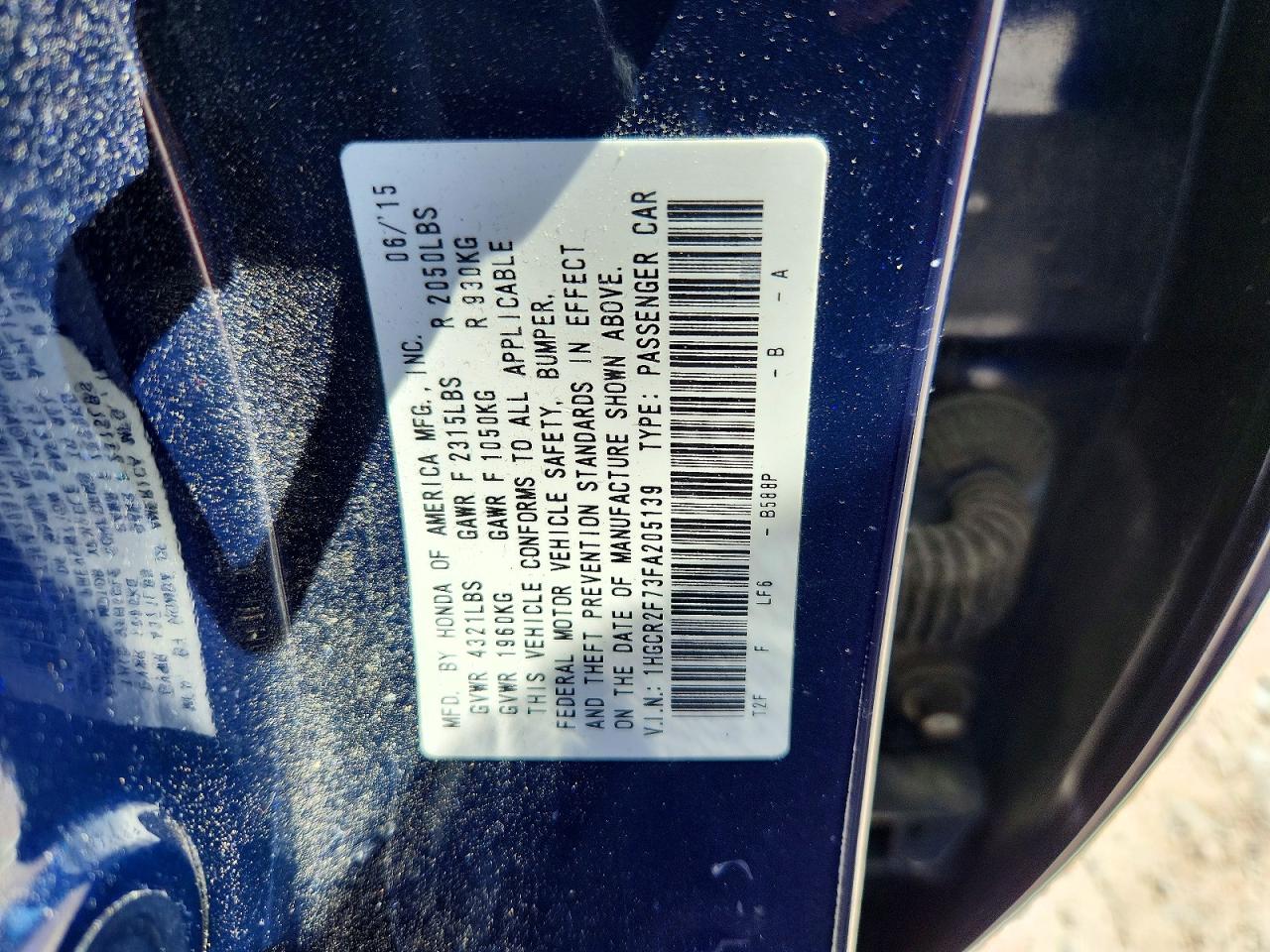 2015 Honda Accord Ex Blue vin: 1HGCR2F73FA205139