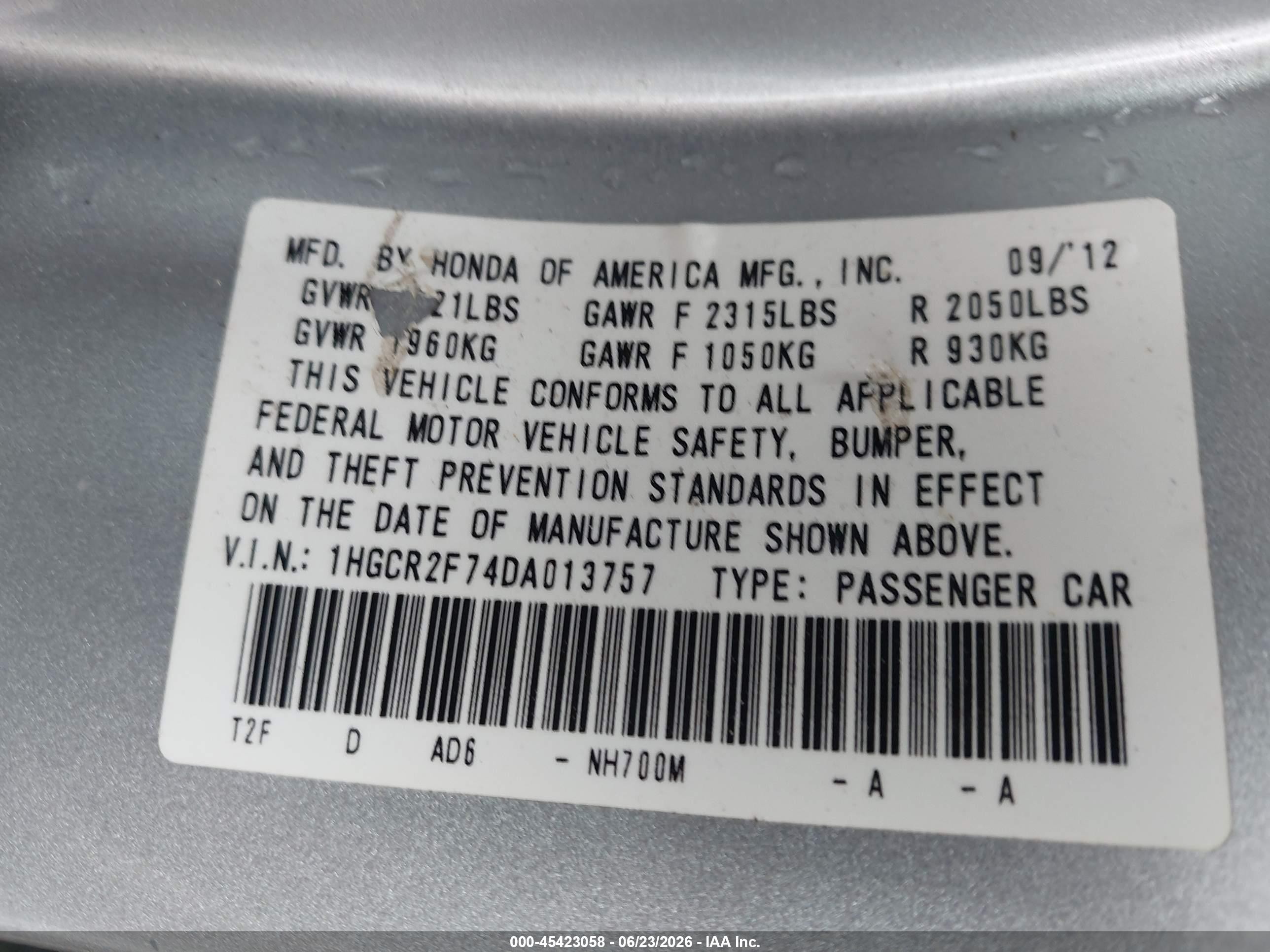 2013 Honda Accord Ex Silver vin: 1HGCR2F74DA013757