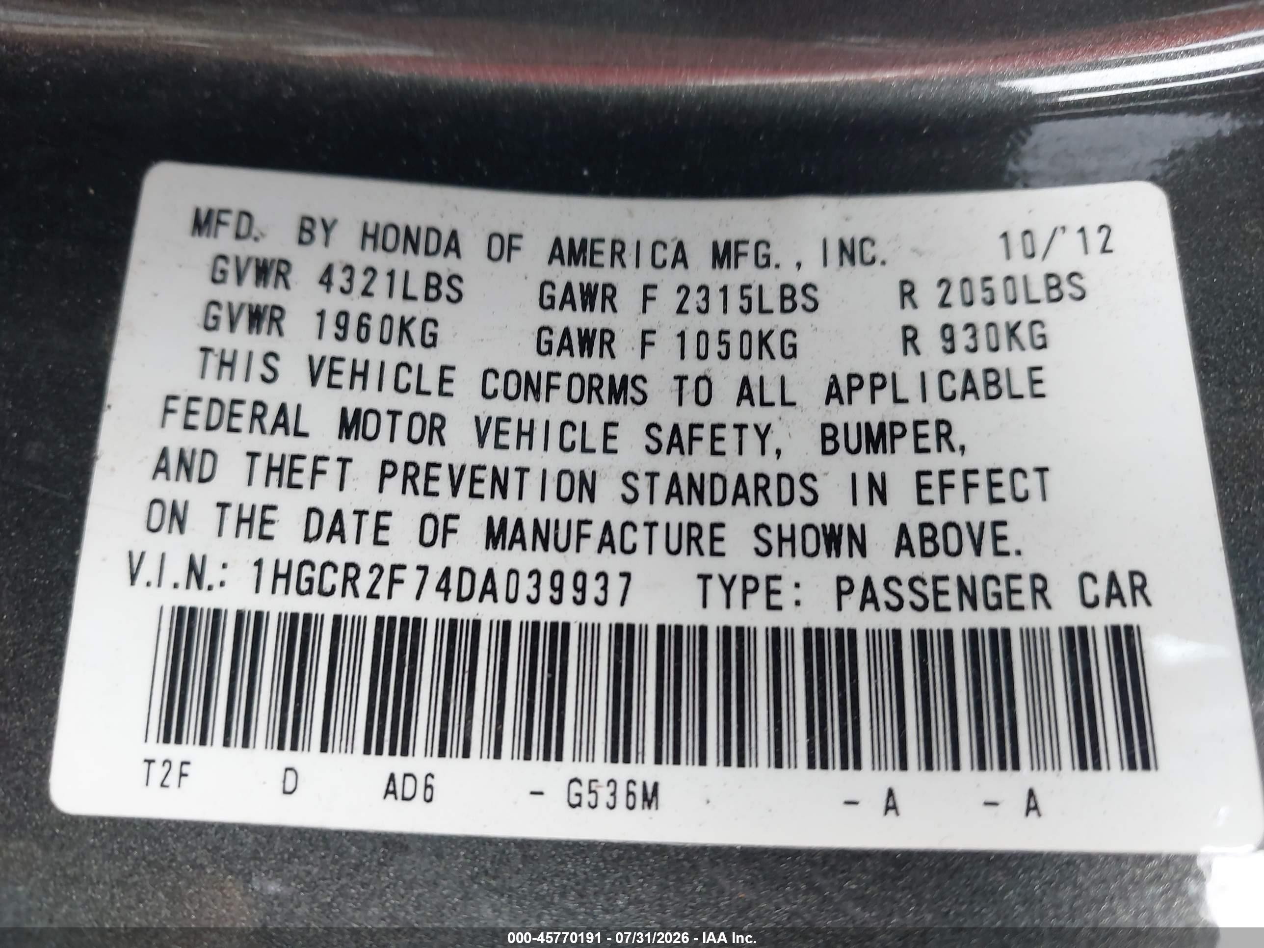2013 Honda Accord Ex Gray vin: 1HGCR2F74DA039937
