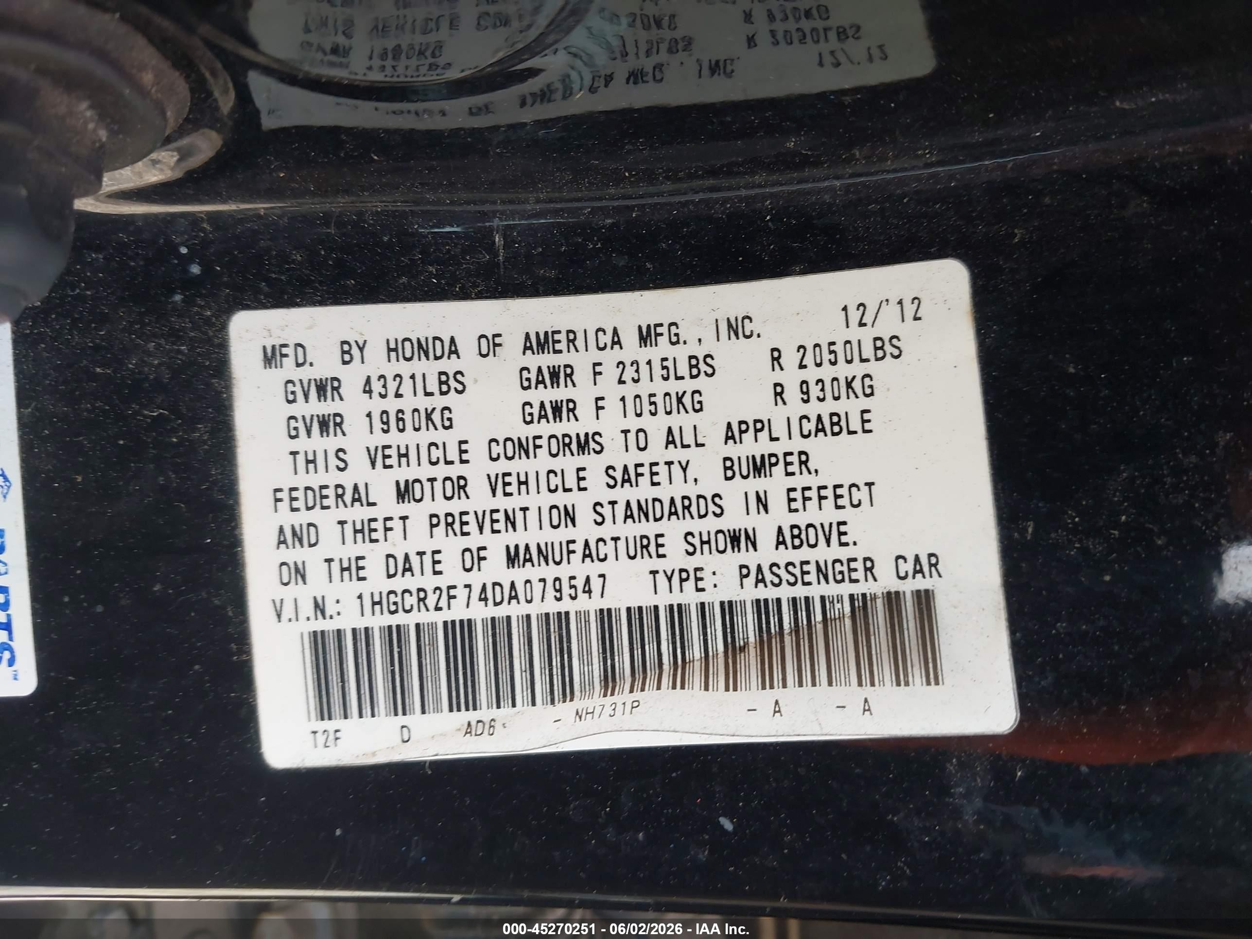 2013 Honda Accord Ex Black vin: 1HGCR2F74DA079547
