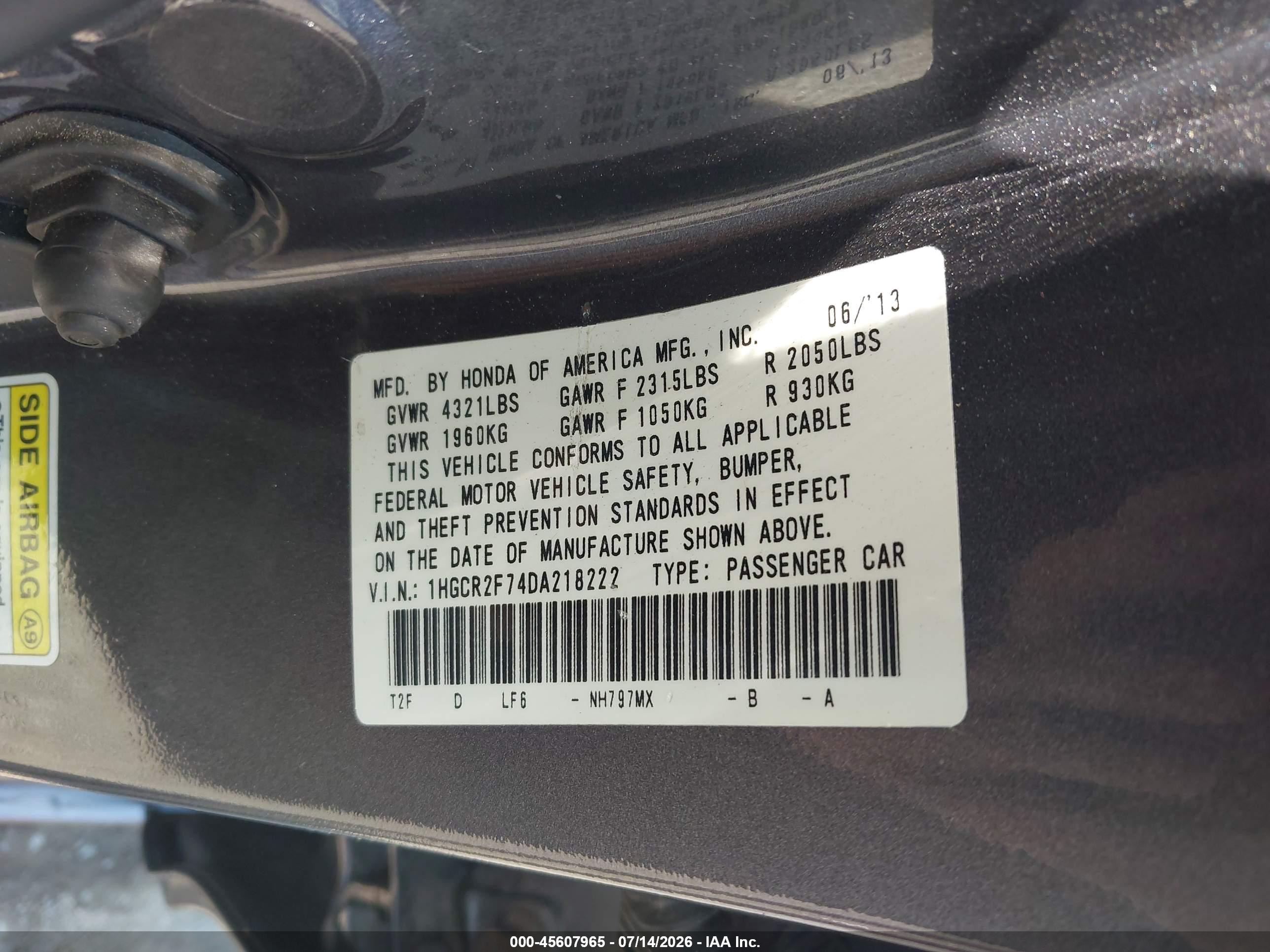 2013 Honda Accord Ex Gray vin: 1HGCR2F74DA218222