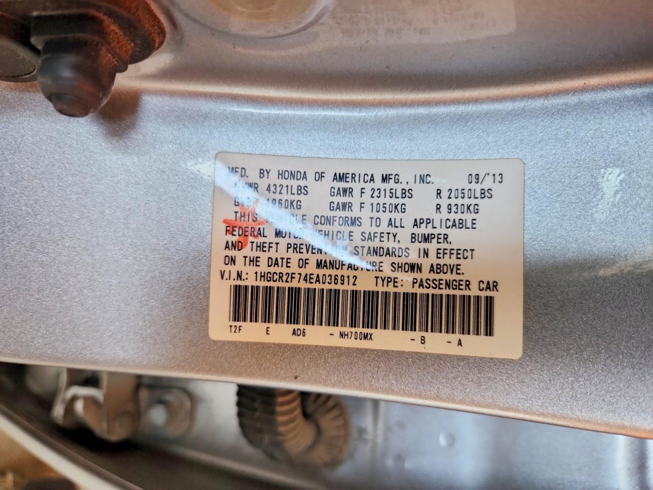 2014 Honda Accord Серебряный vin: 1HGCR2F74EA036912
