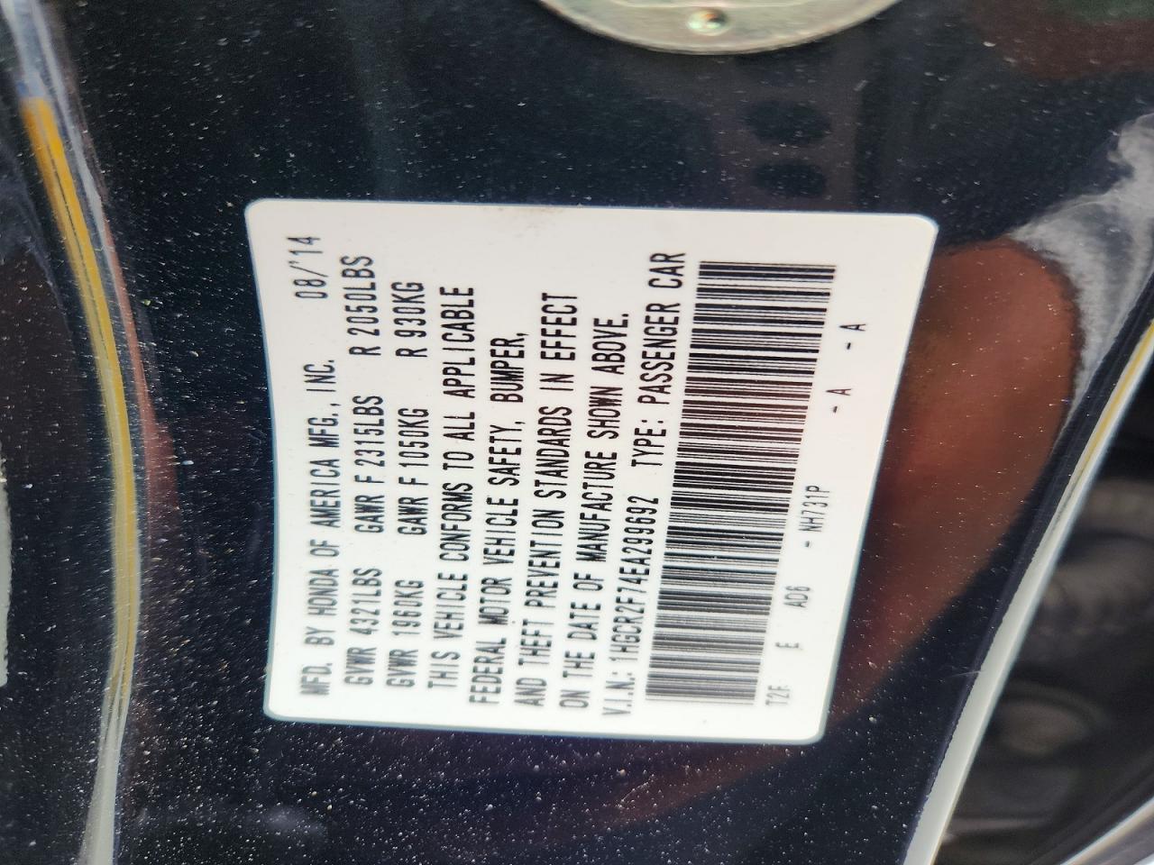 2014 Honda Accord Ex Черный vin: 1HGCR2F74EA299692