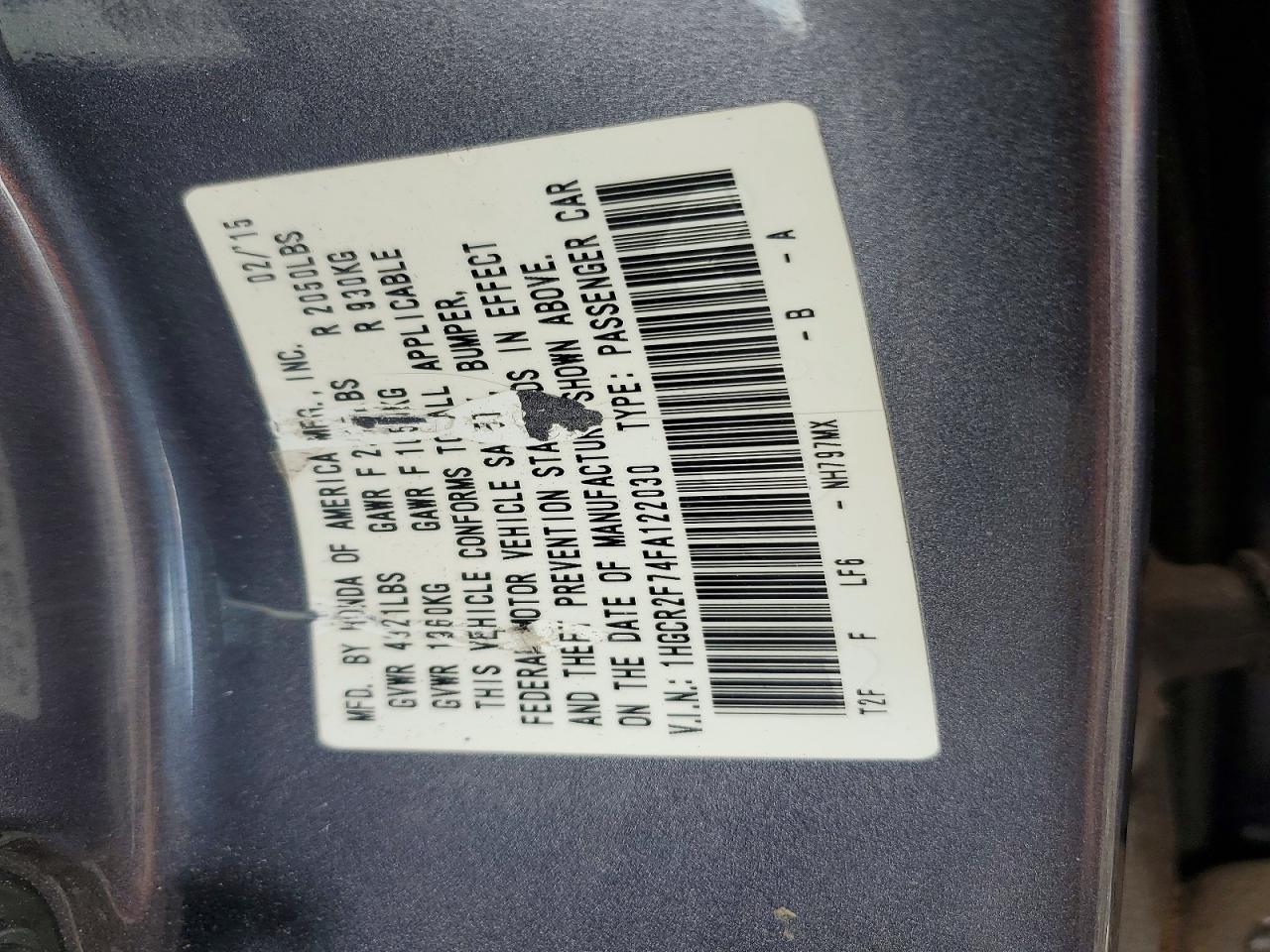 2015 Honda Accord Ex Gray vin: 1HGCR2F74FA122030