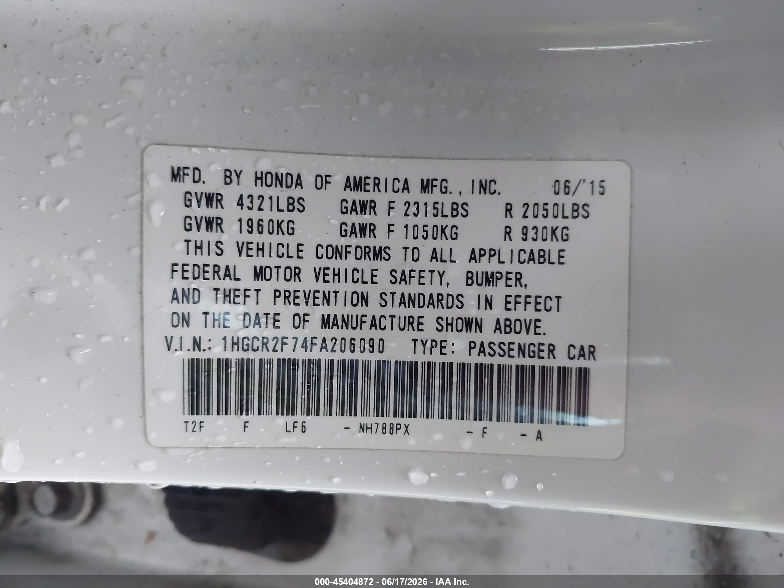 2015 Honda Accord Ex White vin: 1HGCR2F74FA206090