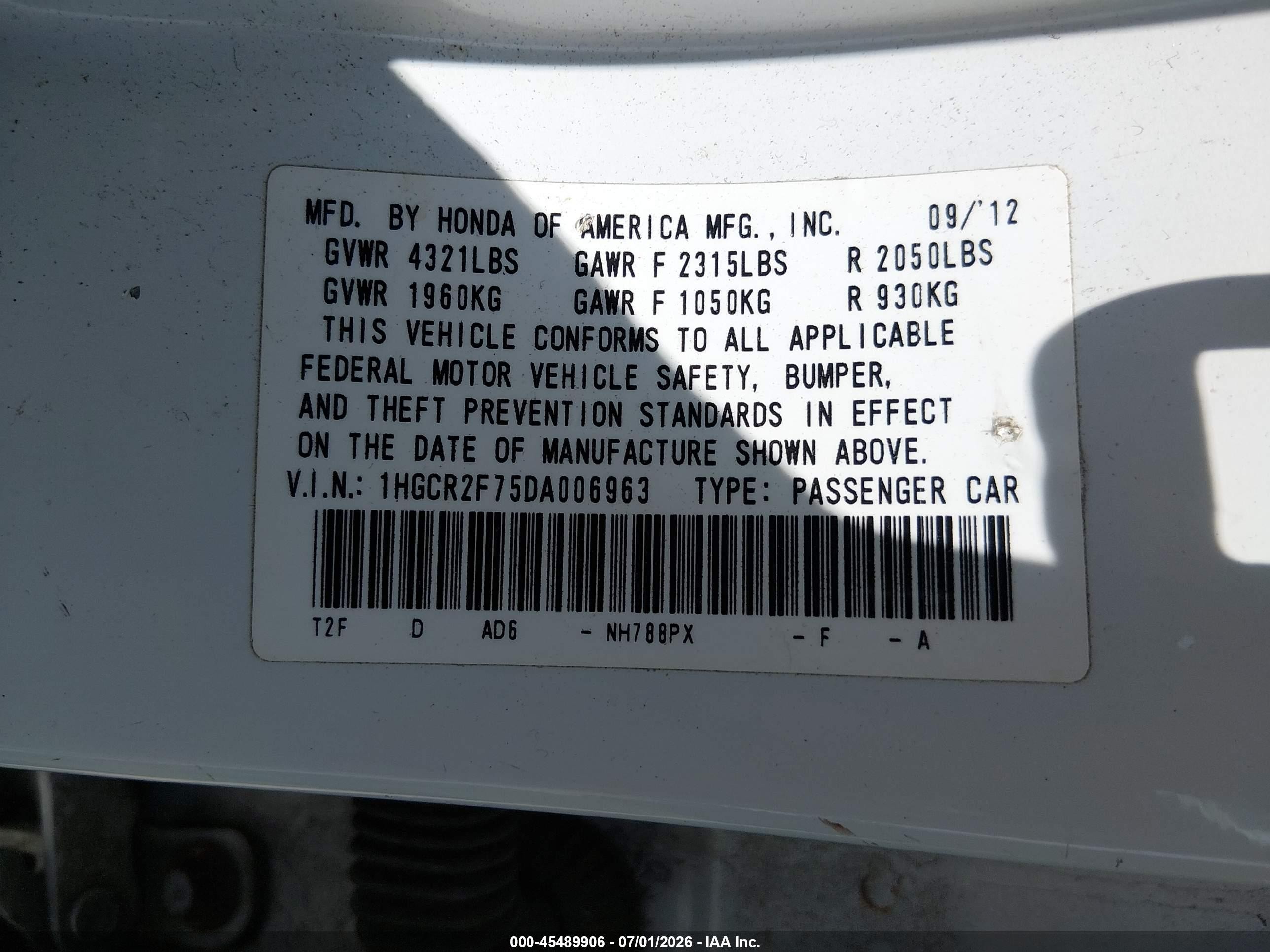 2013 Honda Accord Ex White vin: 1HGCR2F75DA006963