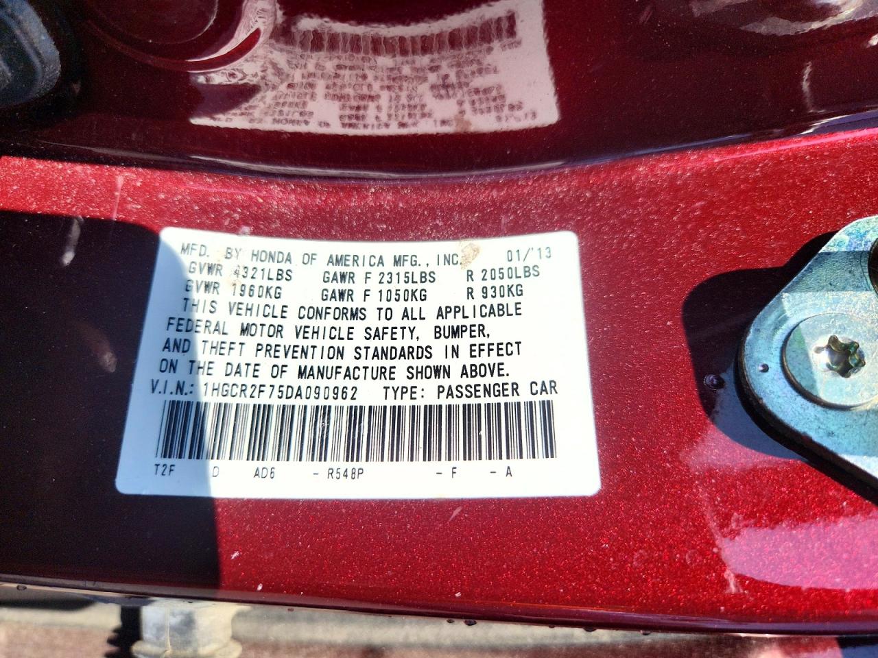 2013 Honda Accord Ex Burgundy vin: 1HGCR2F75DA090962