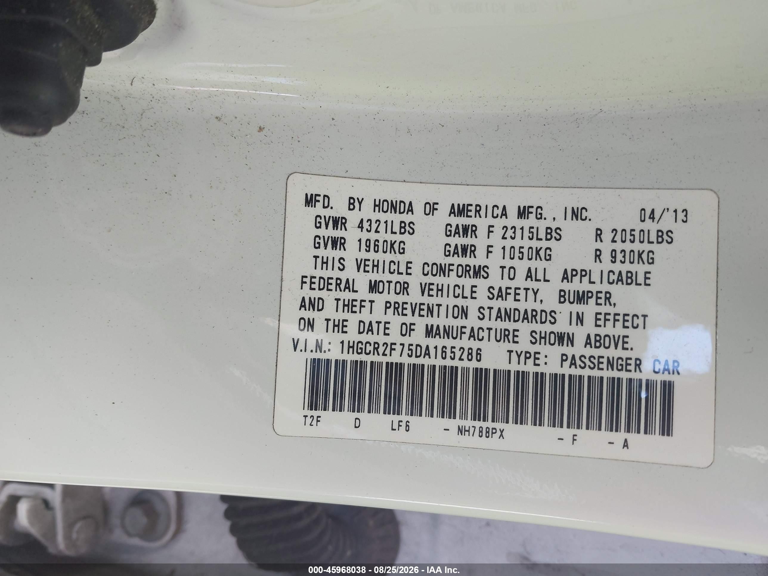 2013 Honda Accord Ex White vin: 1HGCR2F75DA165286