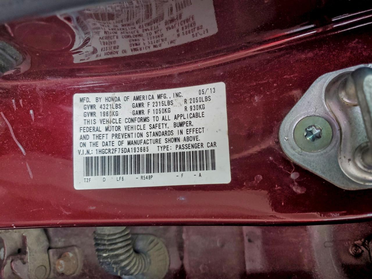 2013 Honda Accord Ex Burgundy vin: 1HGCR2F75DA193685