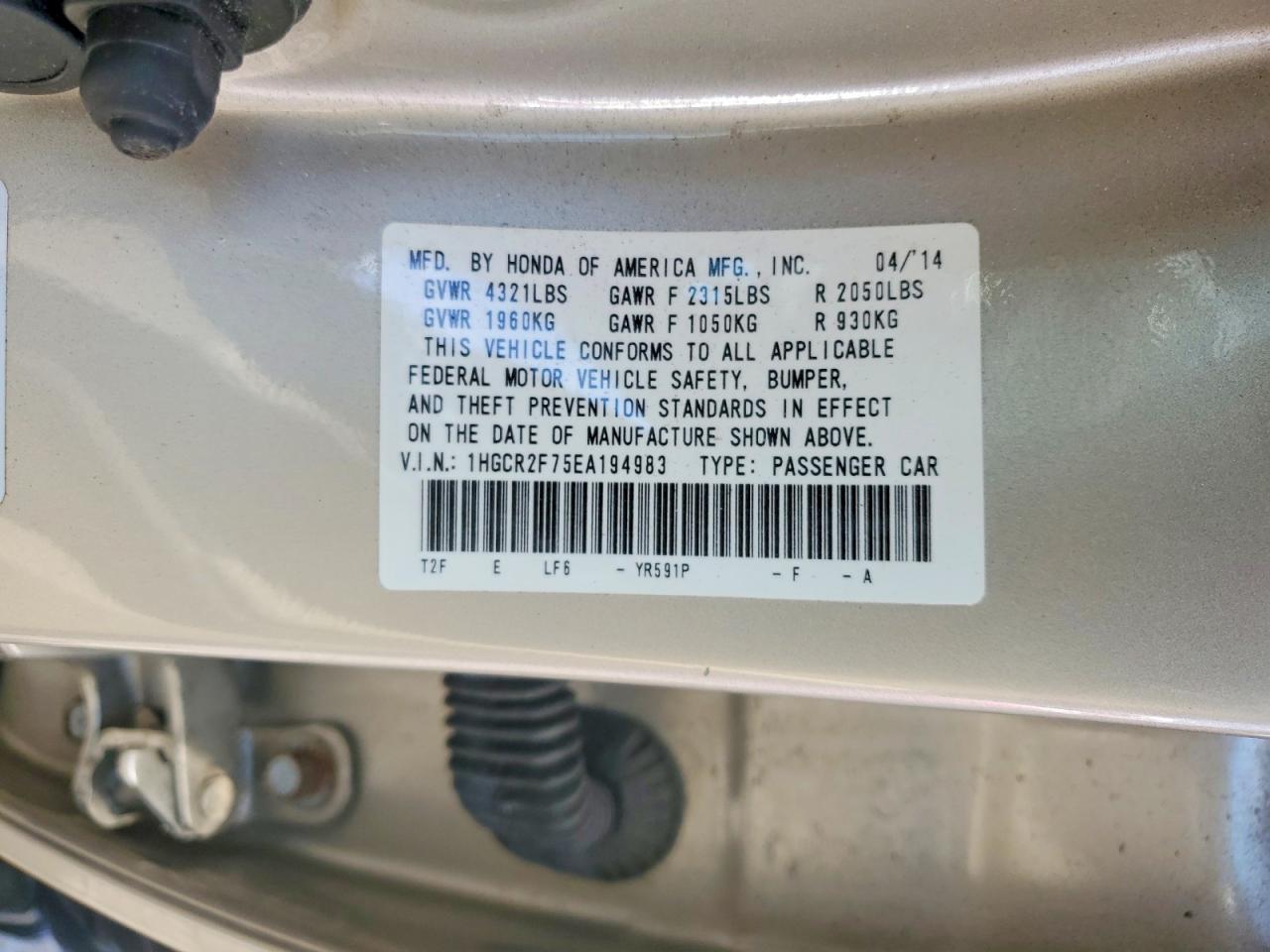 2014 Honda Accord Ex Золотой vin: 1HGCR2F75EA194983