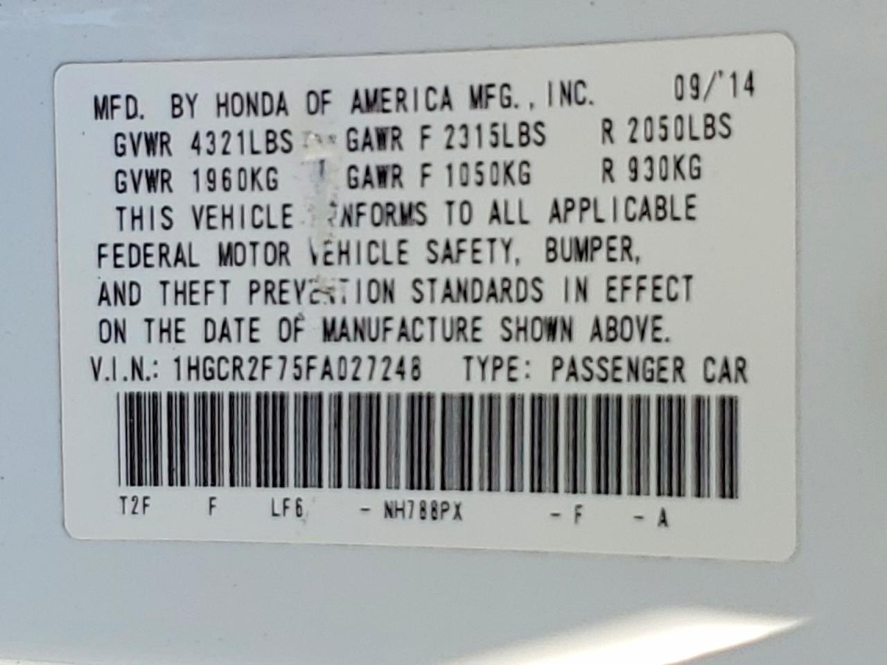 2015 Honda Accord Ex Белый vin: 1HGCR2F75FA027248