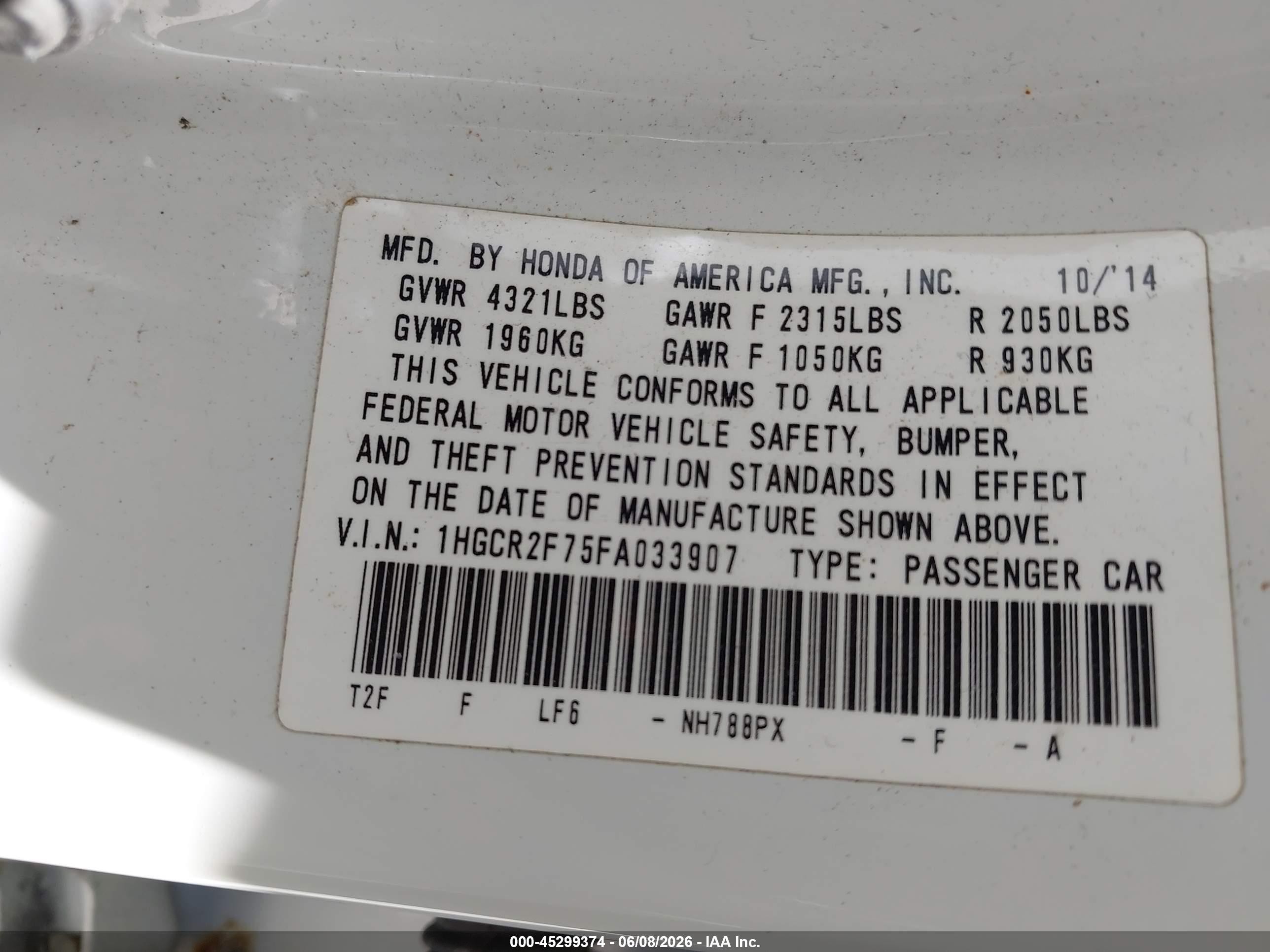 2015 Honda Accord Ex White vin: 1HGCR2F75FA033907