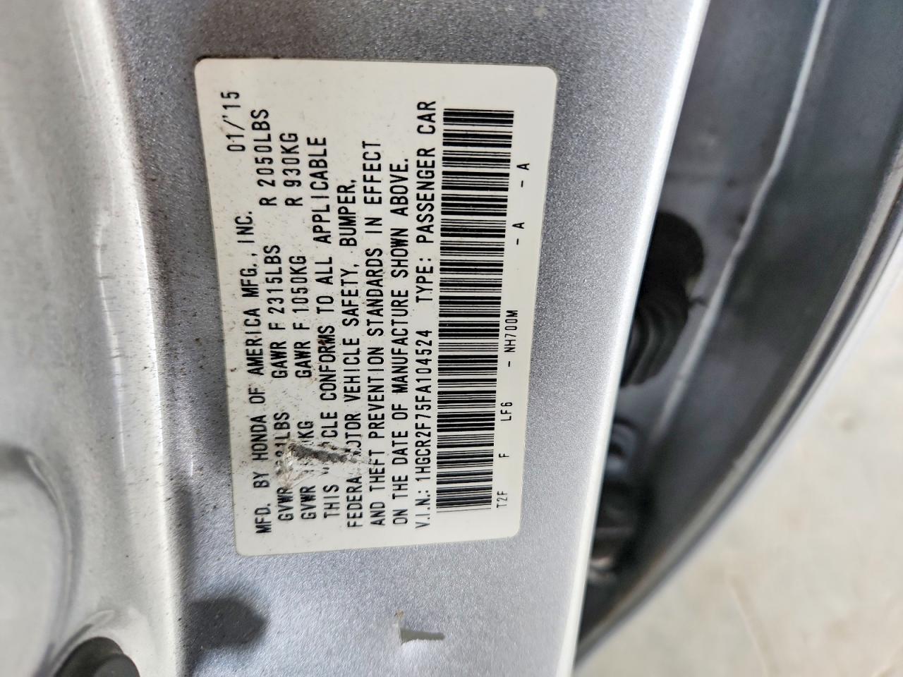 2015 Honda Accord Ex Silver vin: 1HGCR2F75FA104524