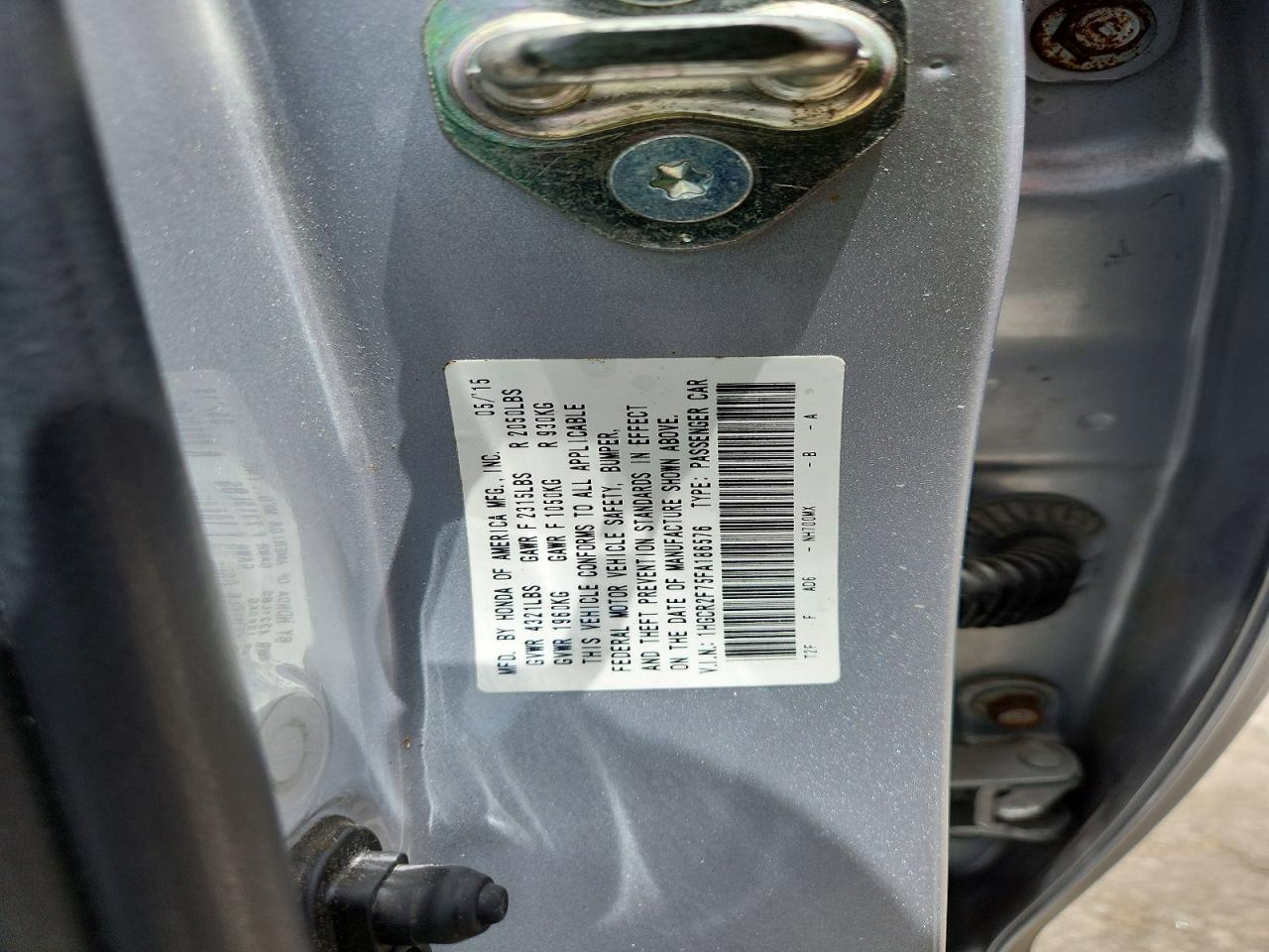 2015 Honda Accord Ex Серебряный vin: 1HGCR2F75FA186576