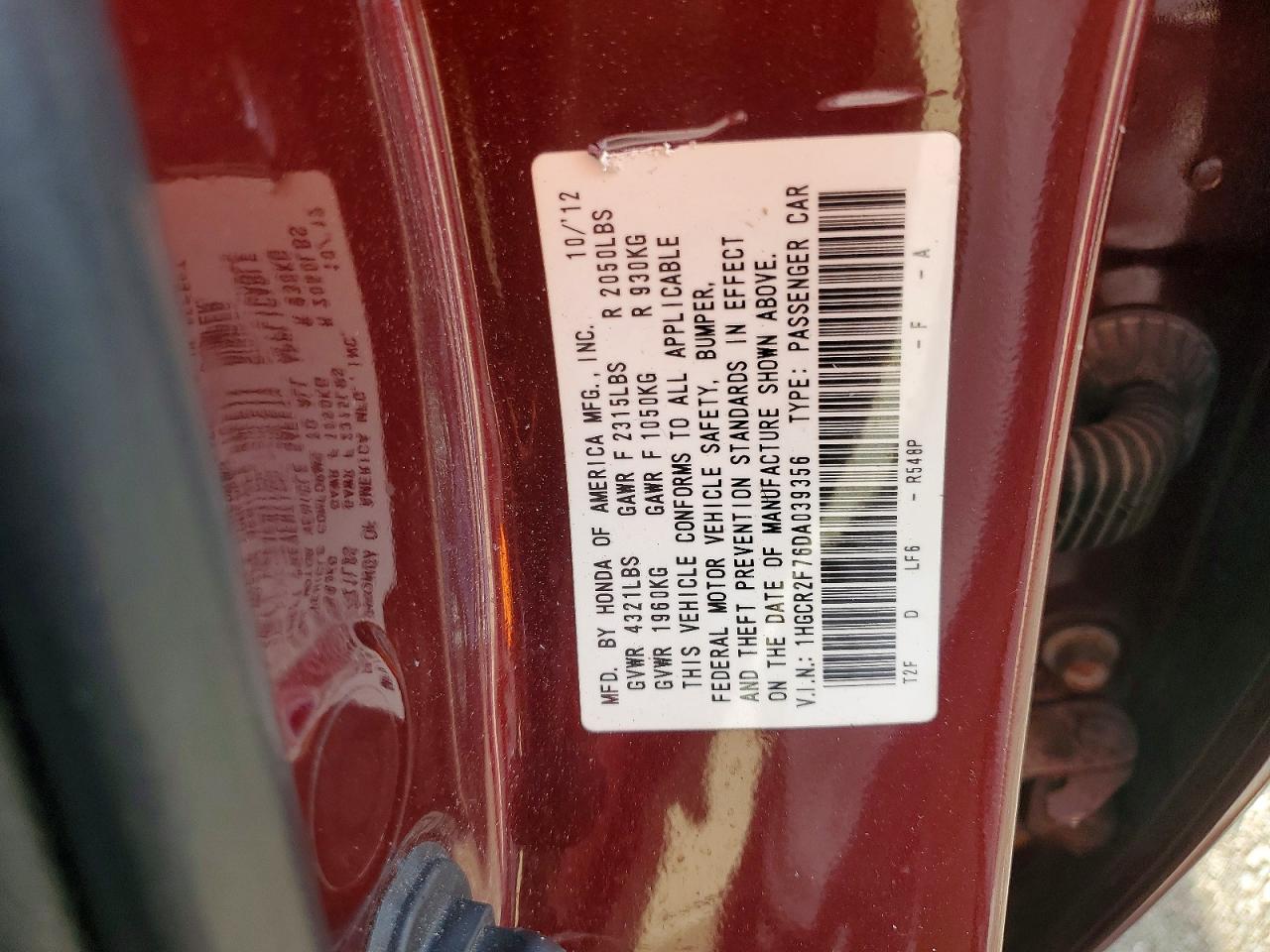 2013 Honda Accord Ex Burgundy vin: 1HGCR2F76DA039356