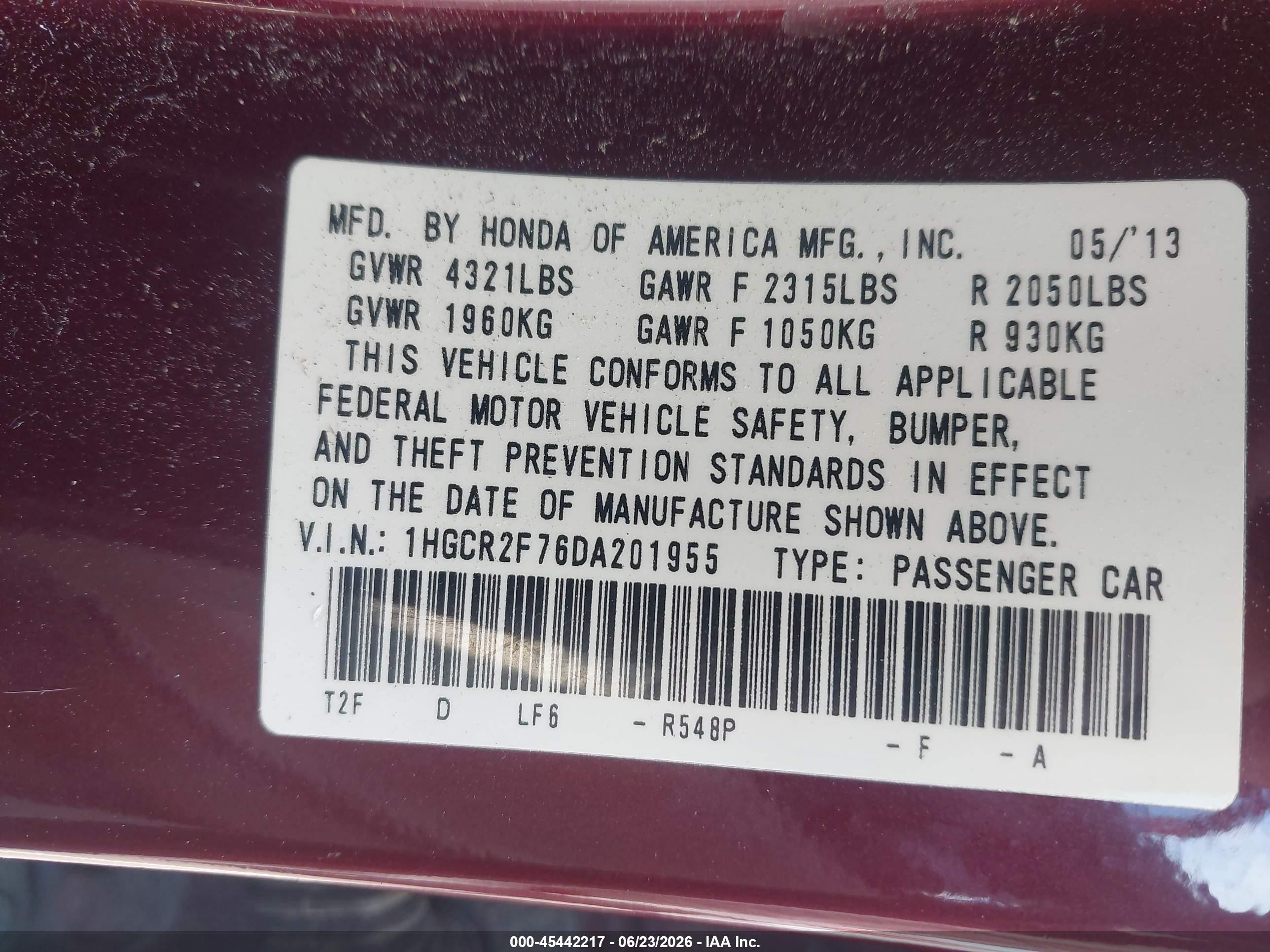 2013 Honda Accord Ex Burgundy vin: 1HGCR2F76DA201955