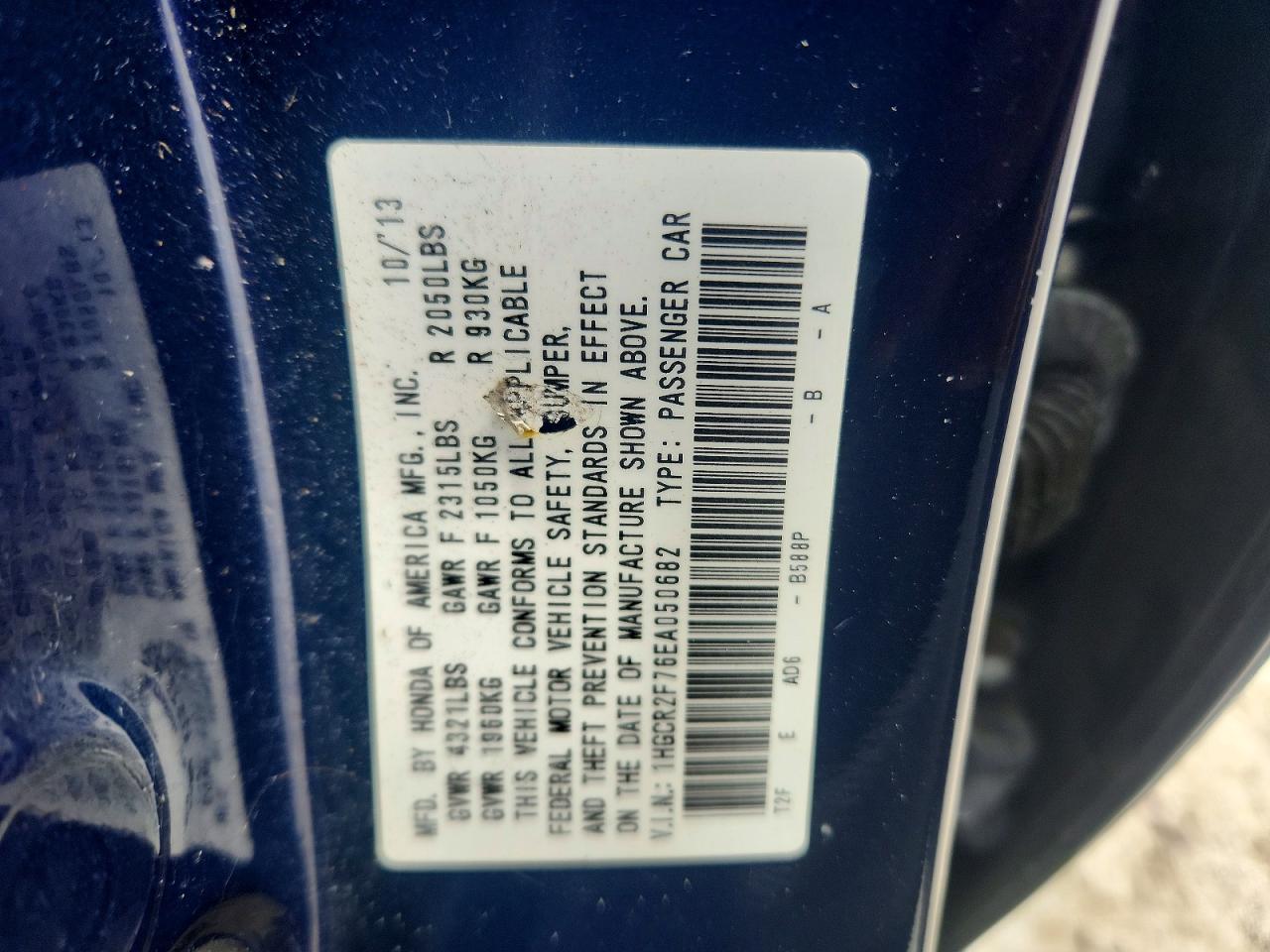 2014 Honda Accord Ex Blue vin: 1HGCR2F76EA050682