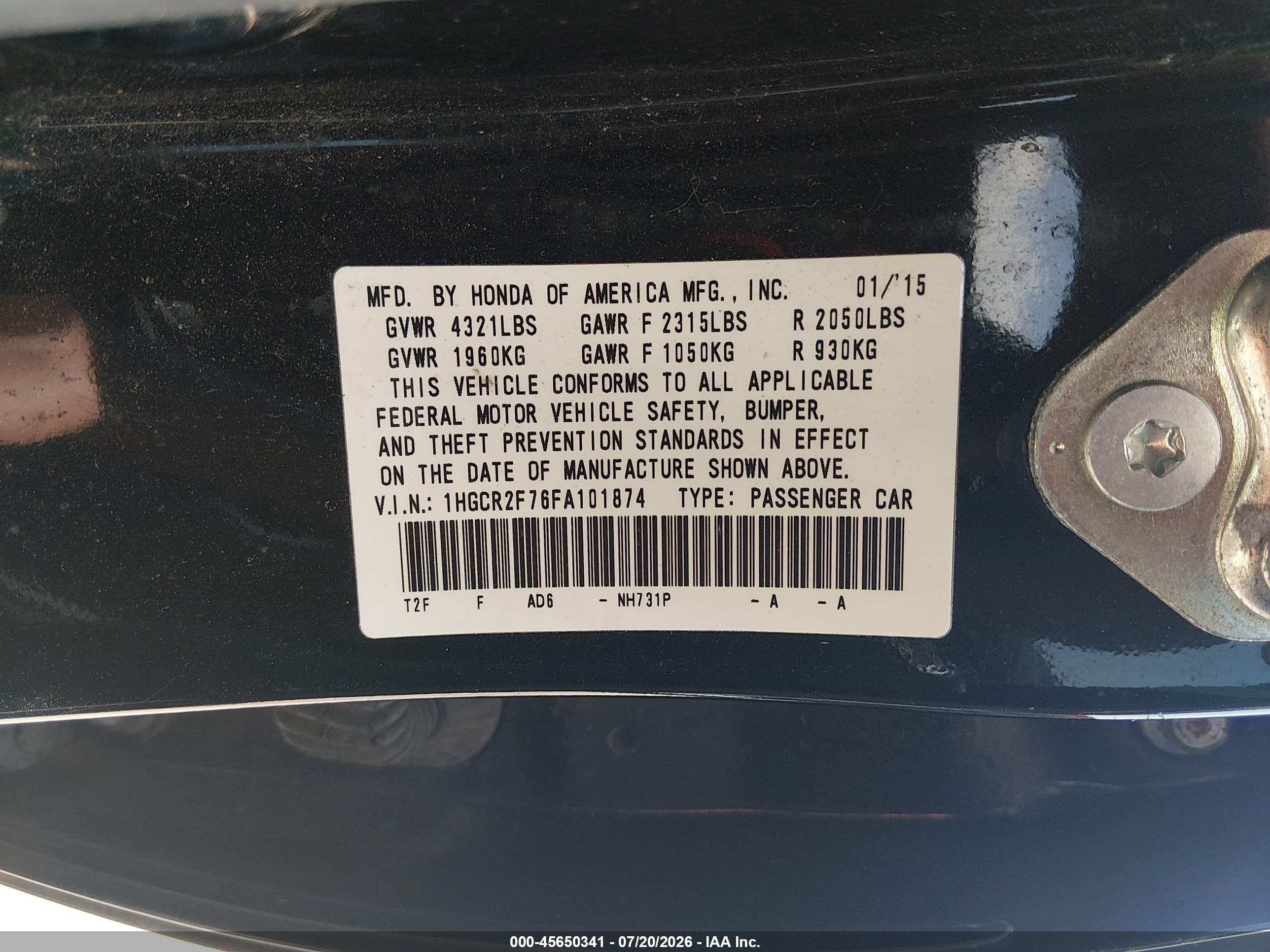 2015 Honda Accord Ex Black vin: 1HGCR2F76FA101874