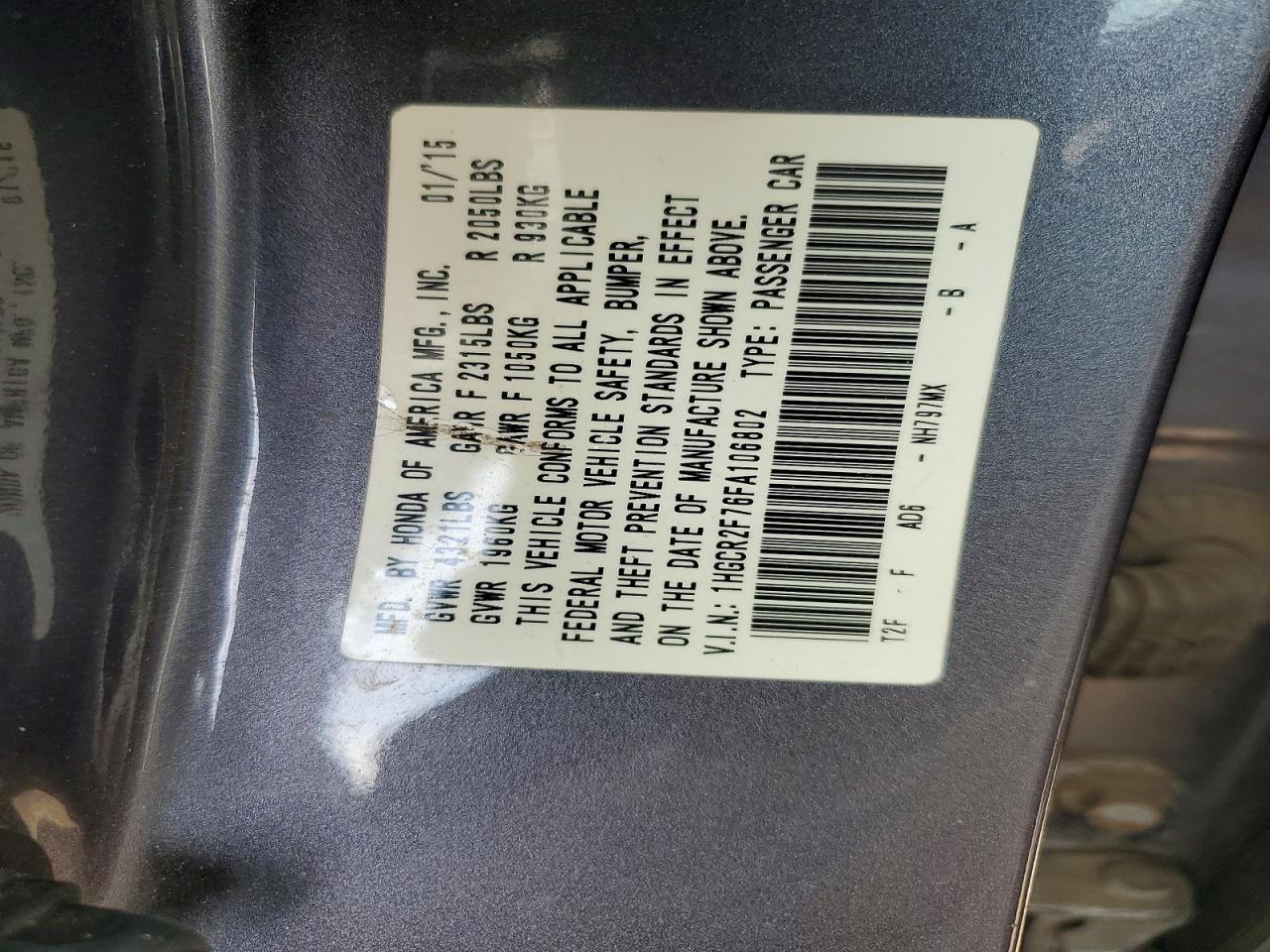 2015 Honda Accord Ex Gray vin: 1HGCR2F76FA106802