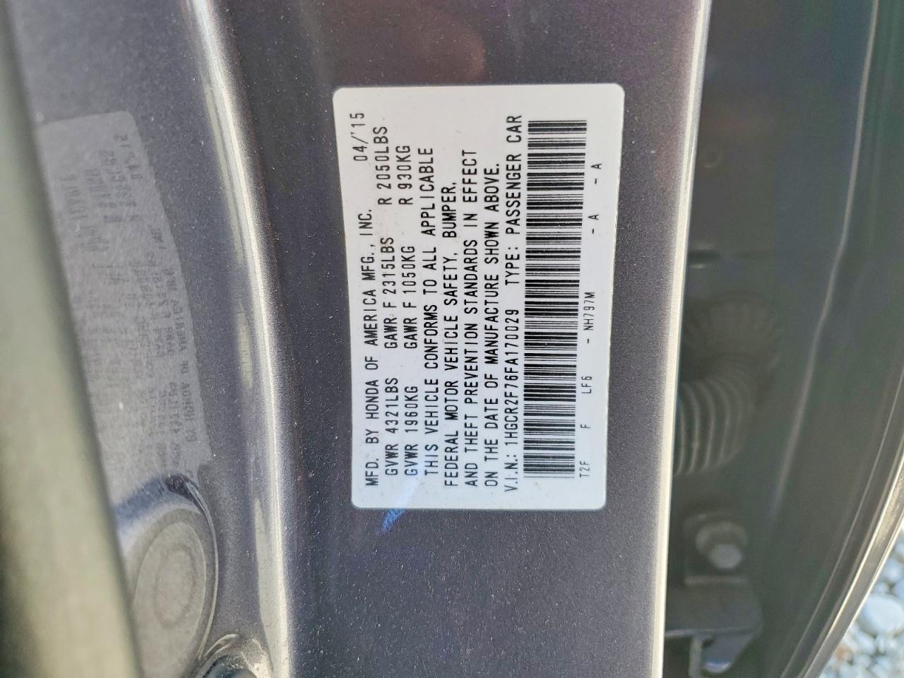 2015 Honda Accord Ex Gray vin: 1HGCR2F76FA170029