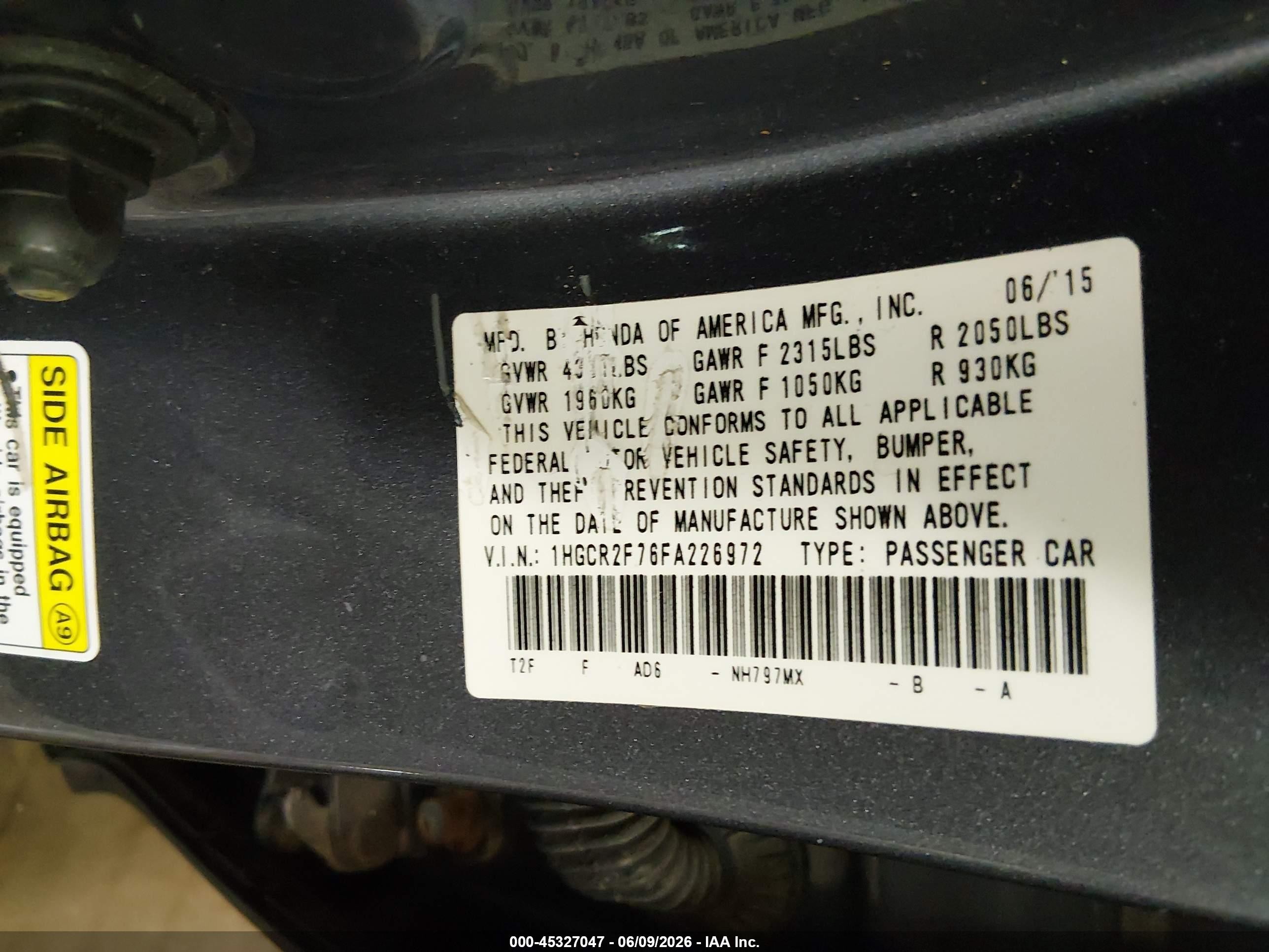 2015 Honda Accord Ex Gray vin: 1HGCR2F76FA226972